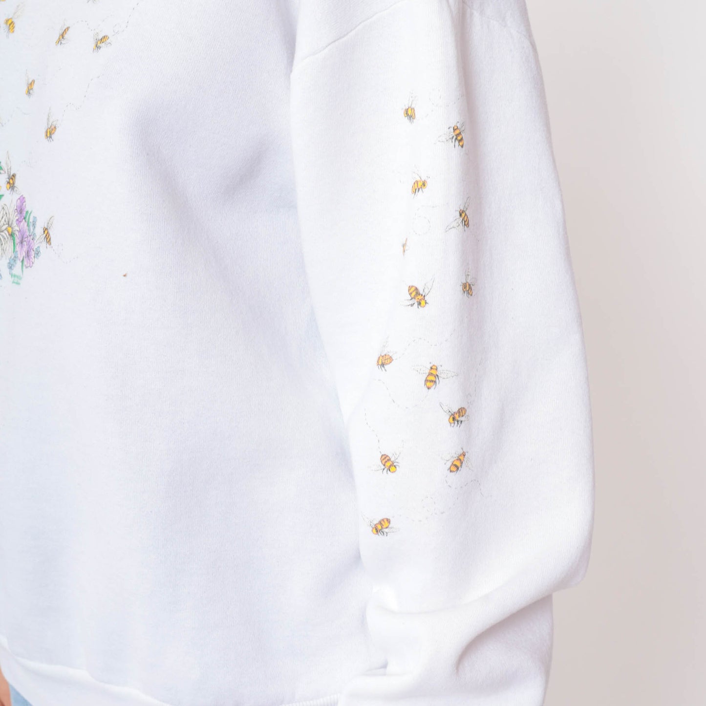 90s Honeybee Floral Butterfly Sweatshirt White Collared Pullover Extra Large XXL