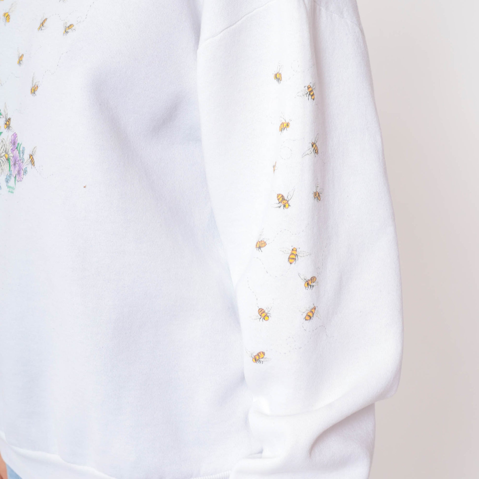 90s Honeybee Floral Butterfly Sweatshirt White Collared Pullover Extra Large XXL