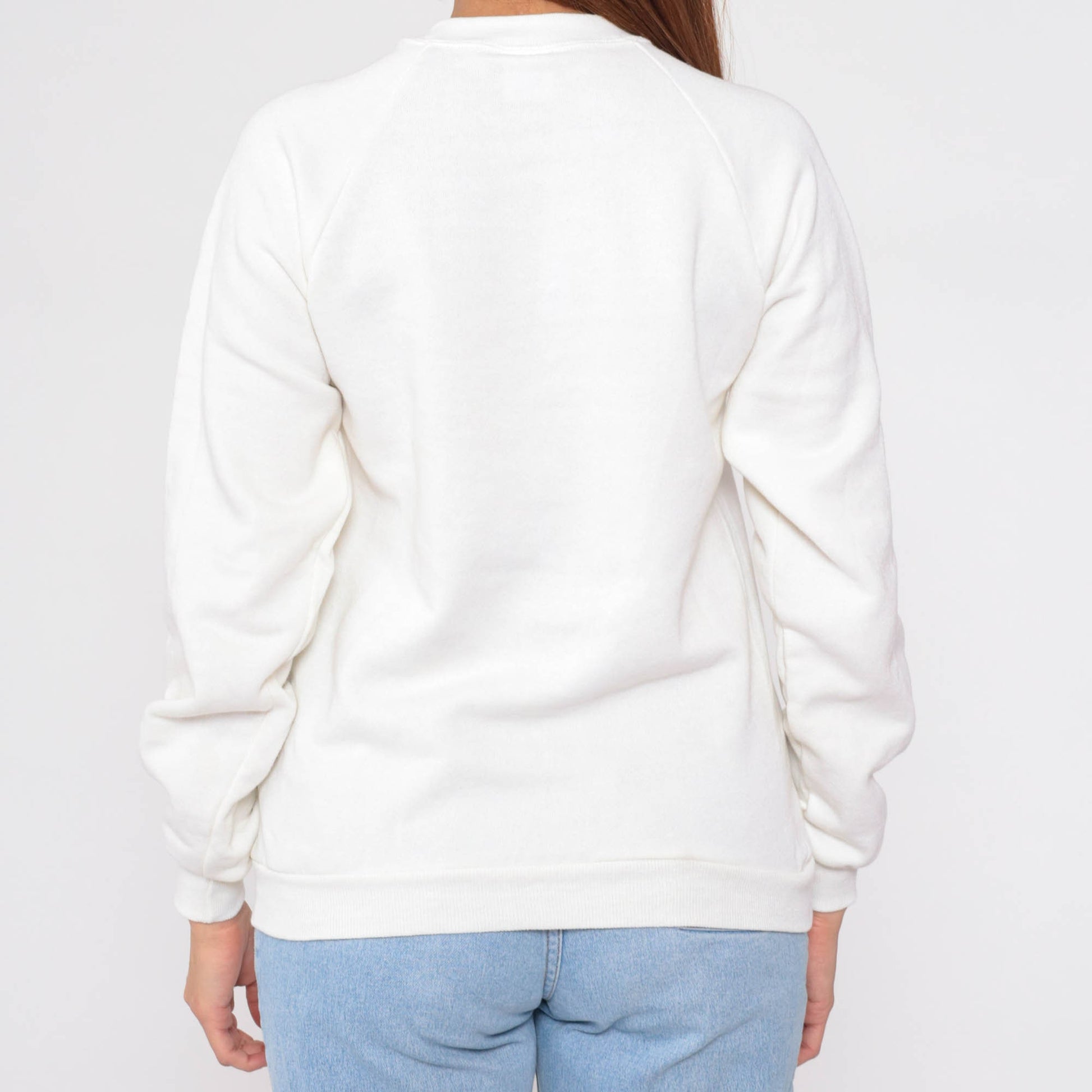 80s Jerzees White Raglan Sweatshirt Crewneck Plain Pullover Extra Small