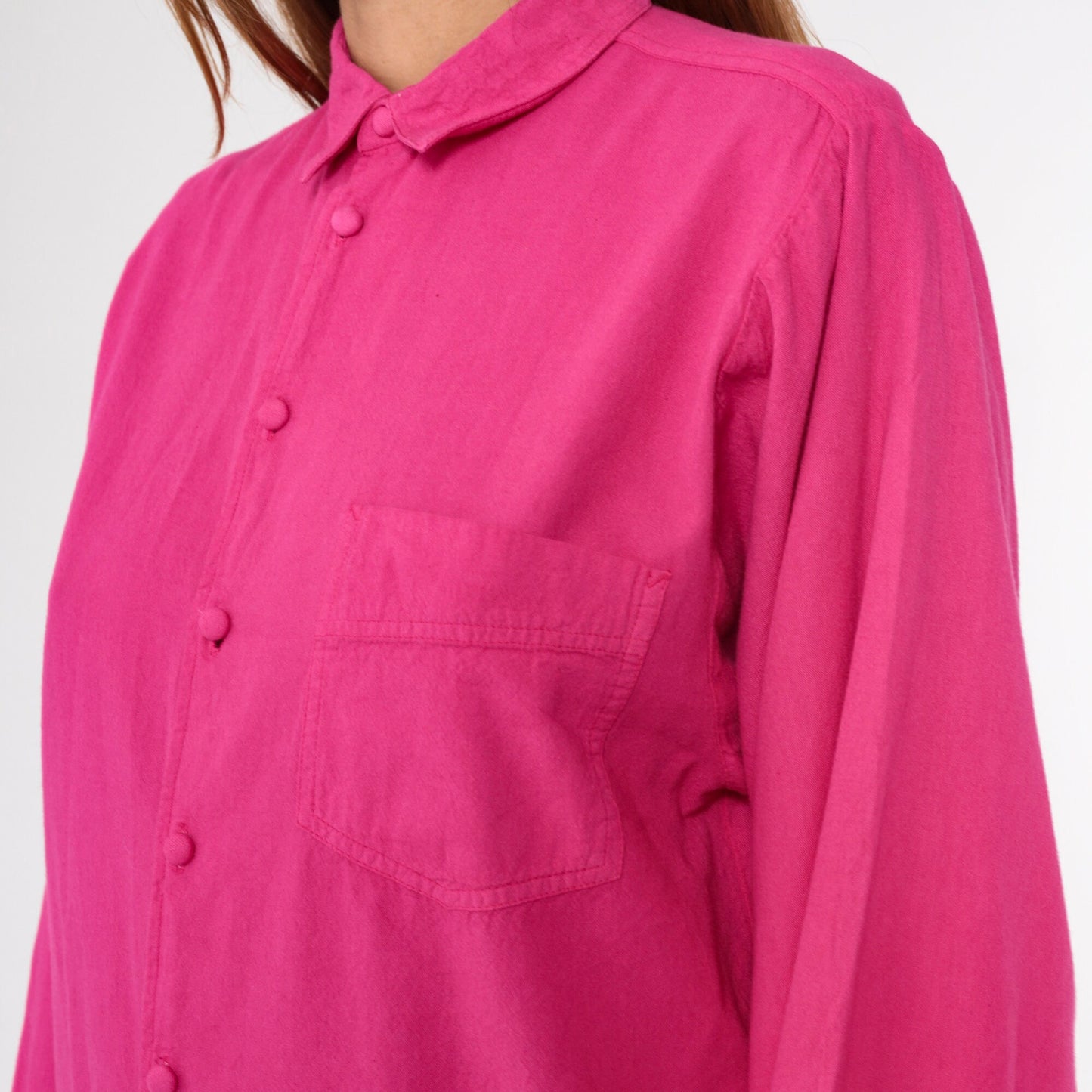 90s Fuchsia Cotton Button-Up Shirt Long Sleeve Collared Small