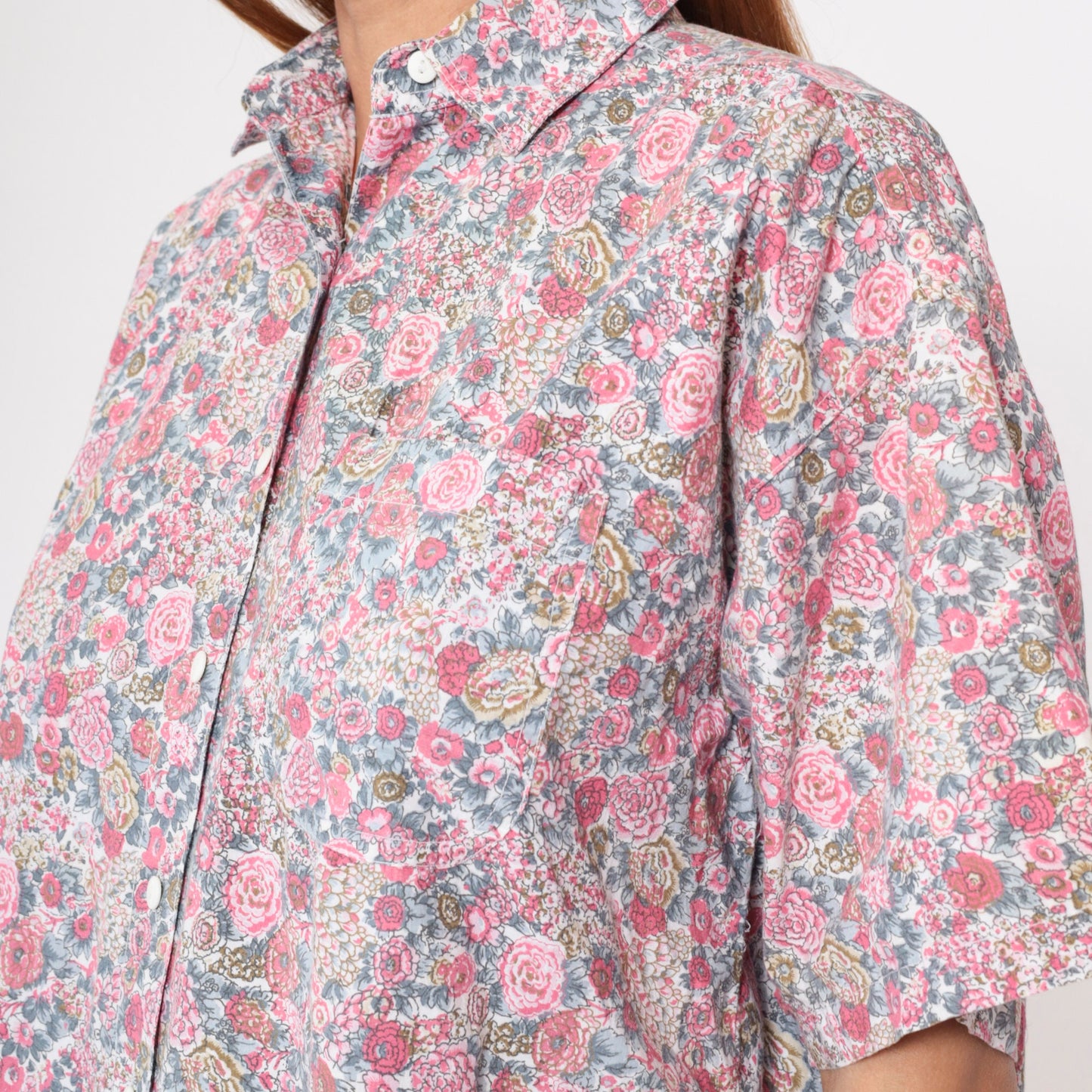 90s Floral Button-Up Shirt Cotton Wildflower Print Short Sleeve Small