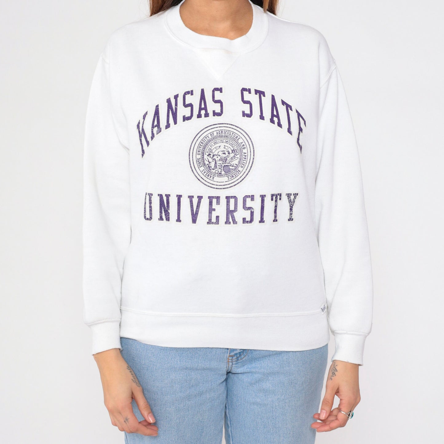 90s Kansas State University Wildcats Russell Athletic Sweatshirt White Medium M