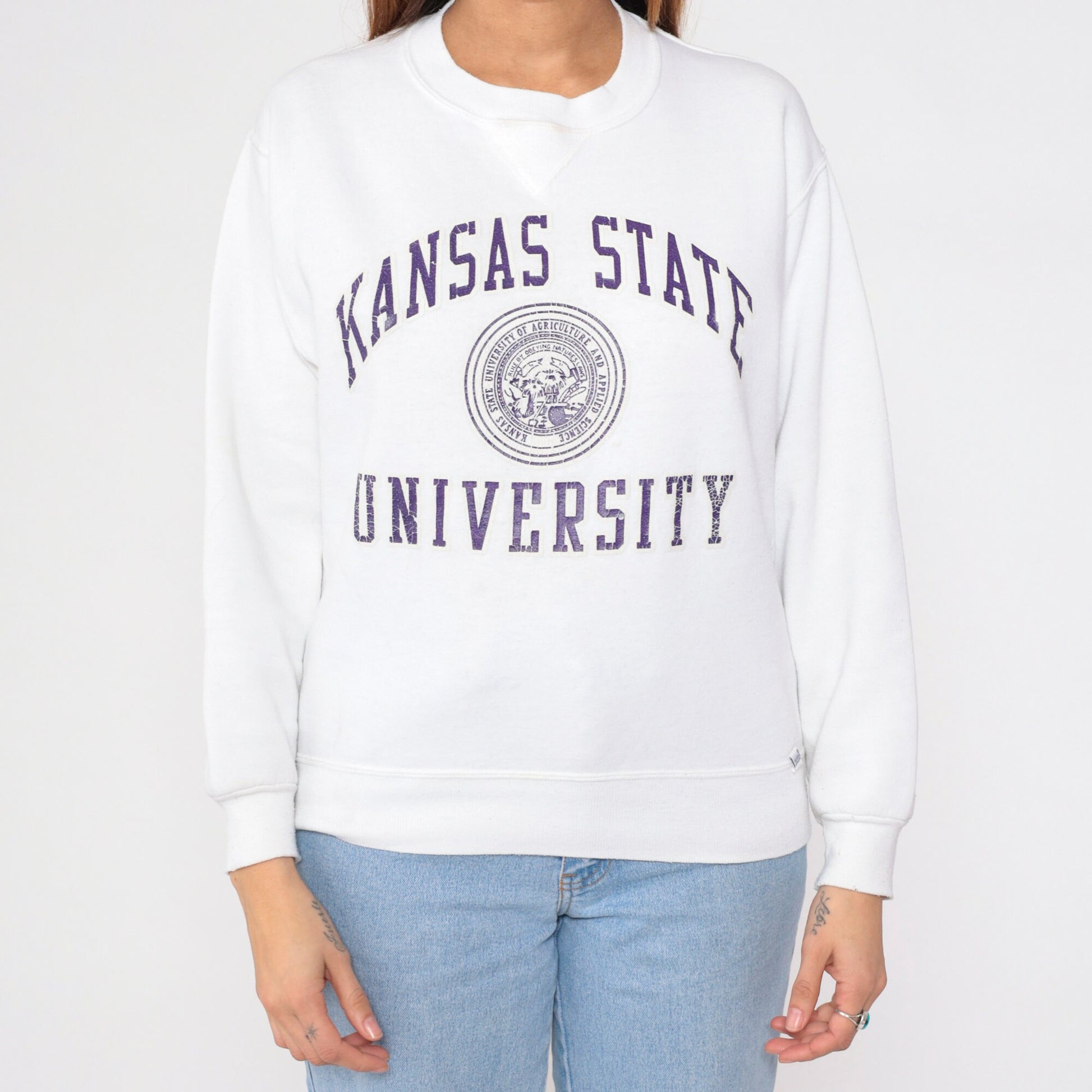 90s Kansas State University Wildcats Russell Athletic Sweatshirt White Medium M