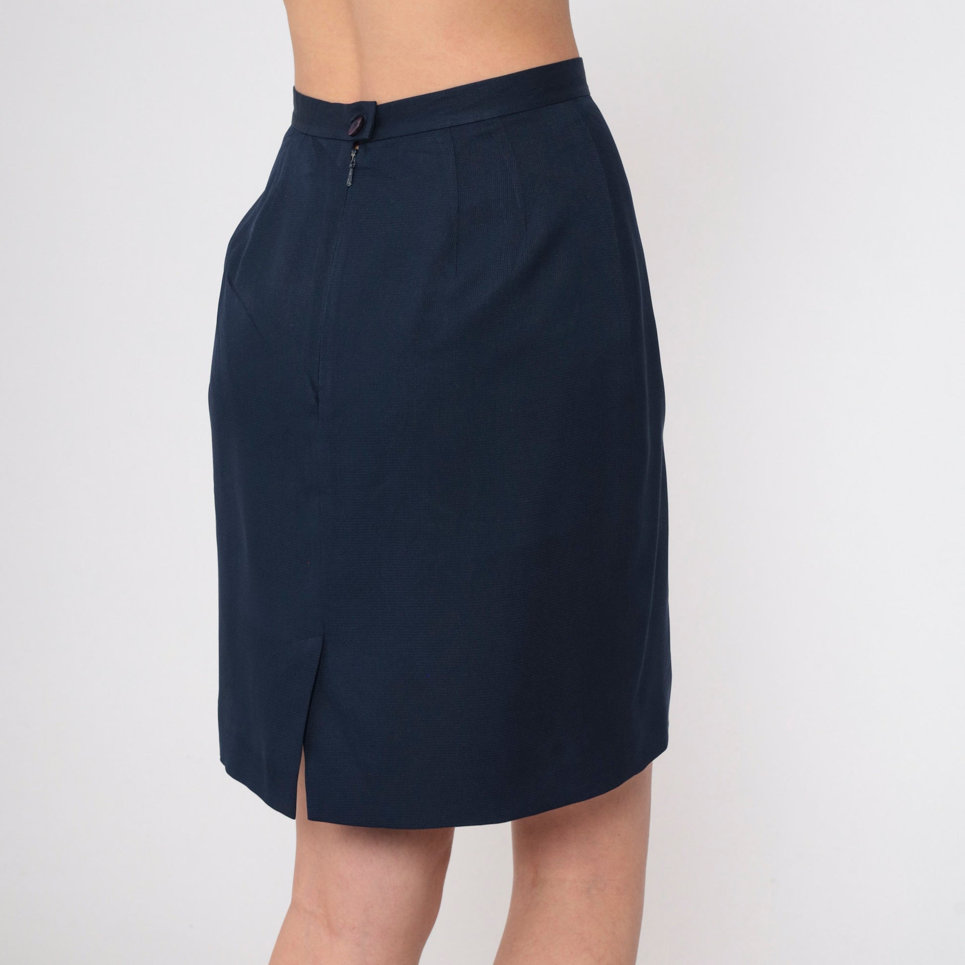 90s Ann Taylor Loft Navy Silk Pencil Skirt High Waist Mini Extra Small