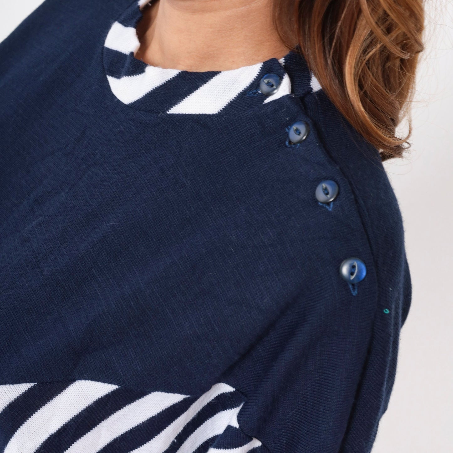 80s Clo Clo Striped Colorblock Knit Sweater Blue White Dolman Sleeve Small Medium