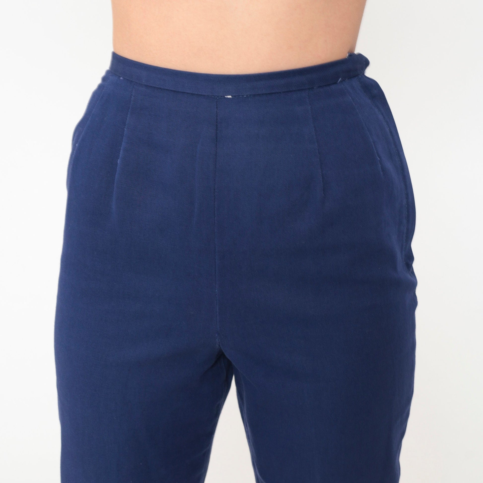 60s Carol Brent Dark Blue High-Waisted Tapered Ankle Pants Extra Small