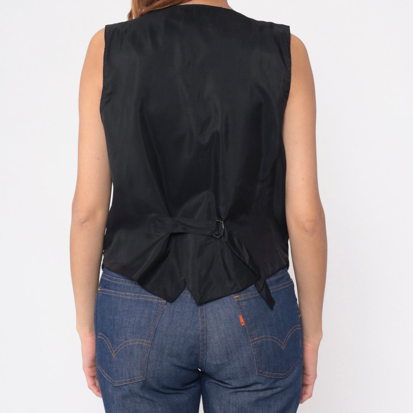 90s Jane Ashley Southwestern Striped Vest Ikat Woven Black White Medium