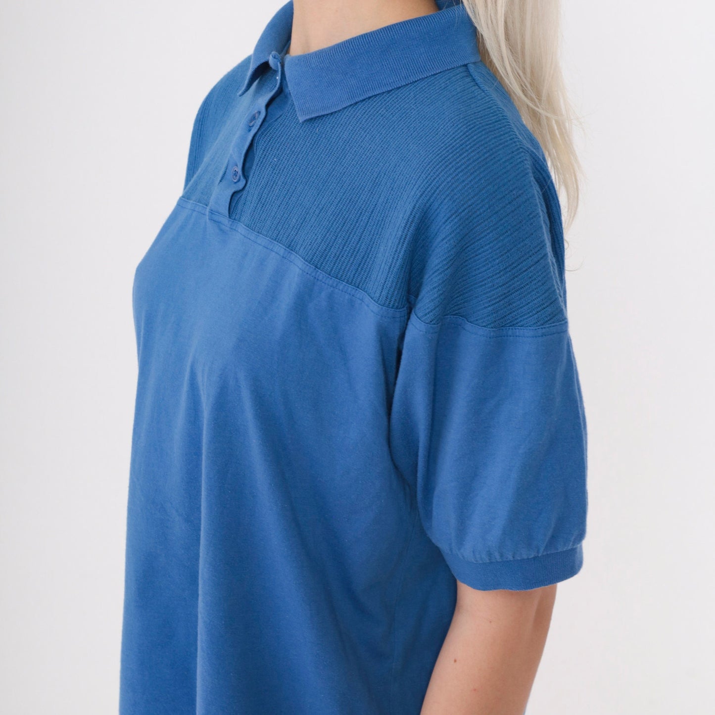 90s Blue Polo Shirt Cotton Blend Collared Short Sleeve Large