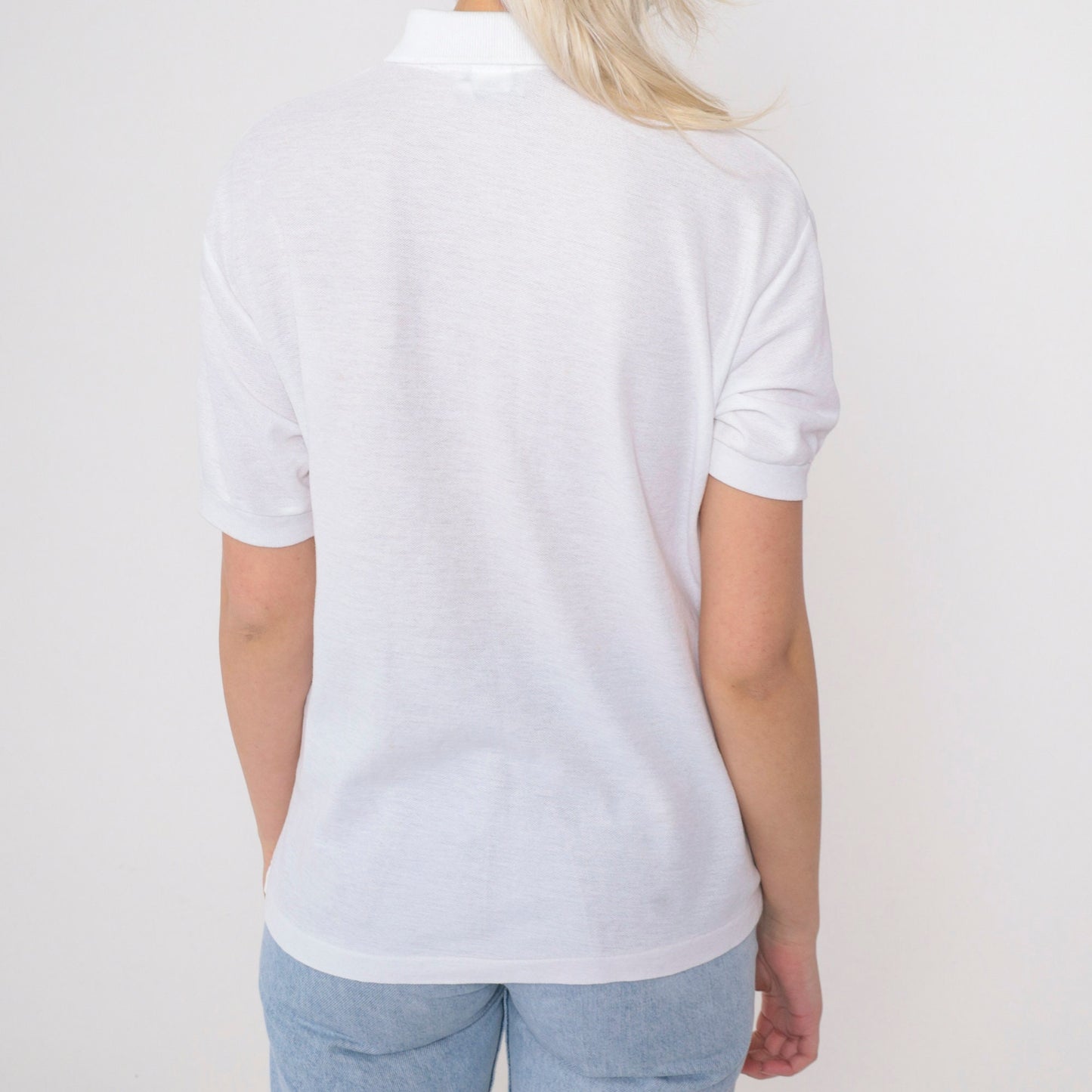 80s Jaguar Logo Polo Shirt White Cotton Graphic Button-Up Medium