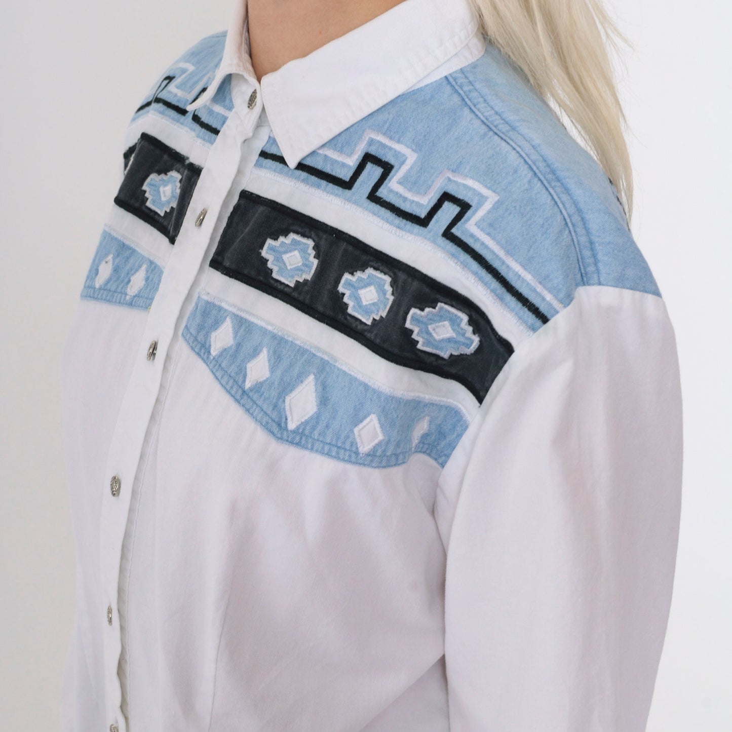 90s Adobe Rose Southwestern Embroidered Button Up Blouse White Cotton Large L