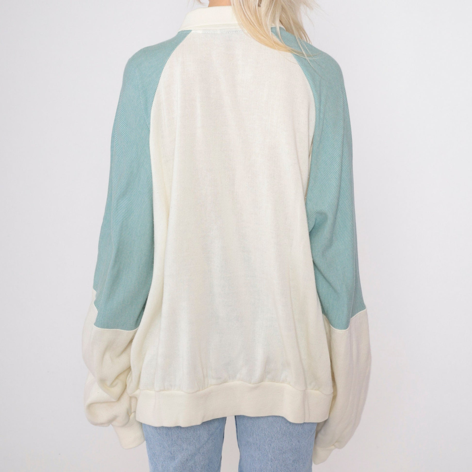 80s High Altitude Castle Mountain Raglan Sweatshirt Cream Striped Sleeve XXL
