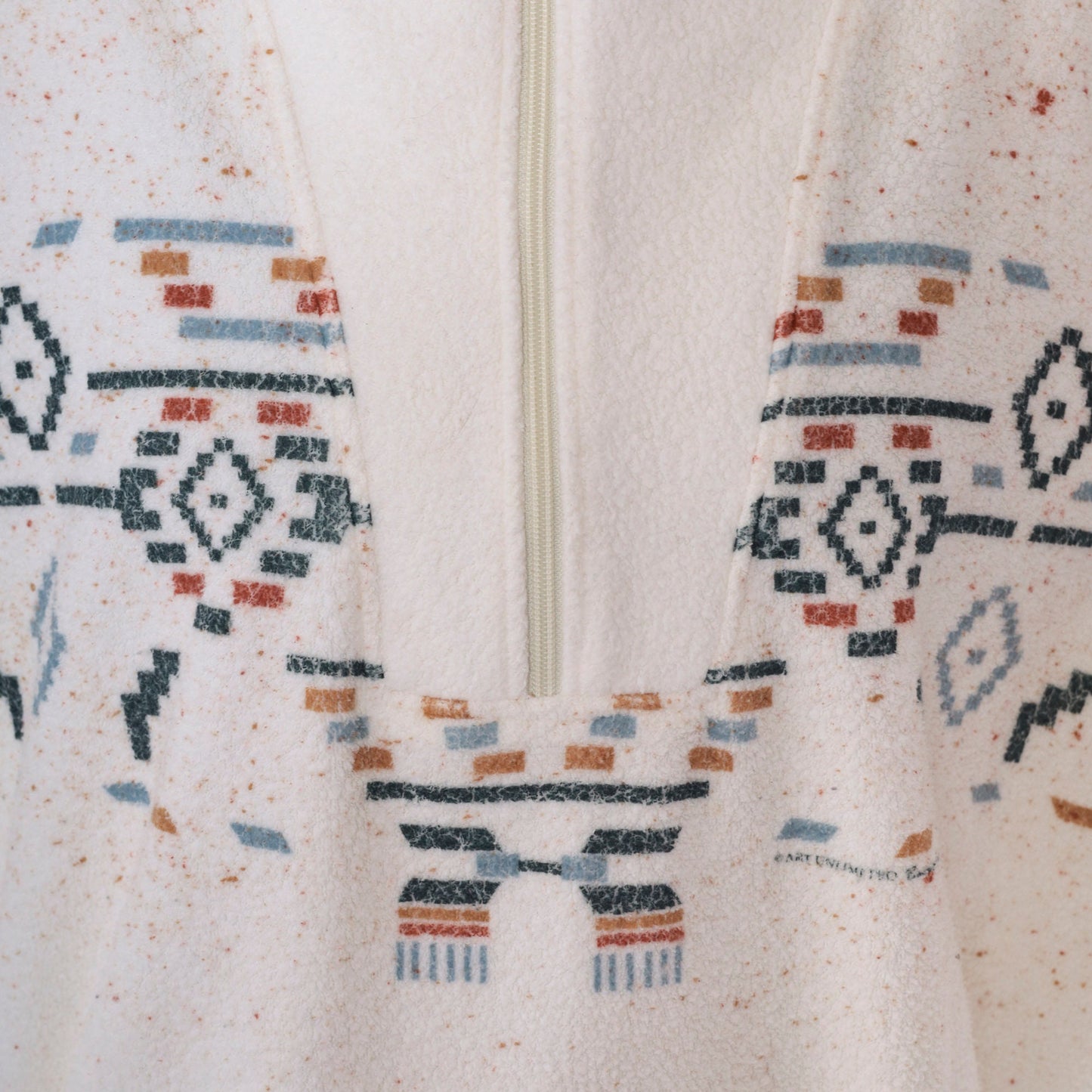 90s Art Unlimited Wyoming Southwestern Fleece Sweatshirt White Quarter Zip Large