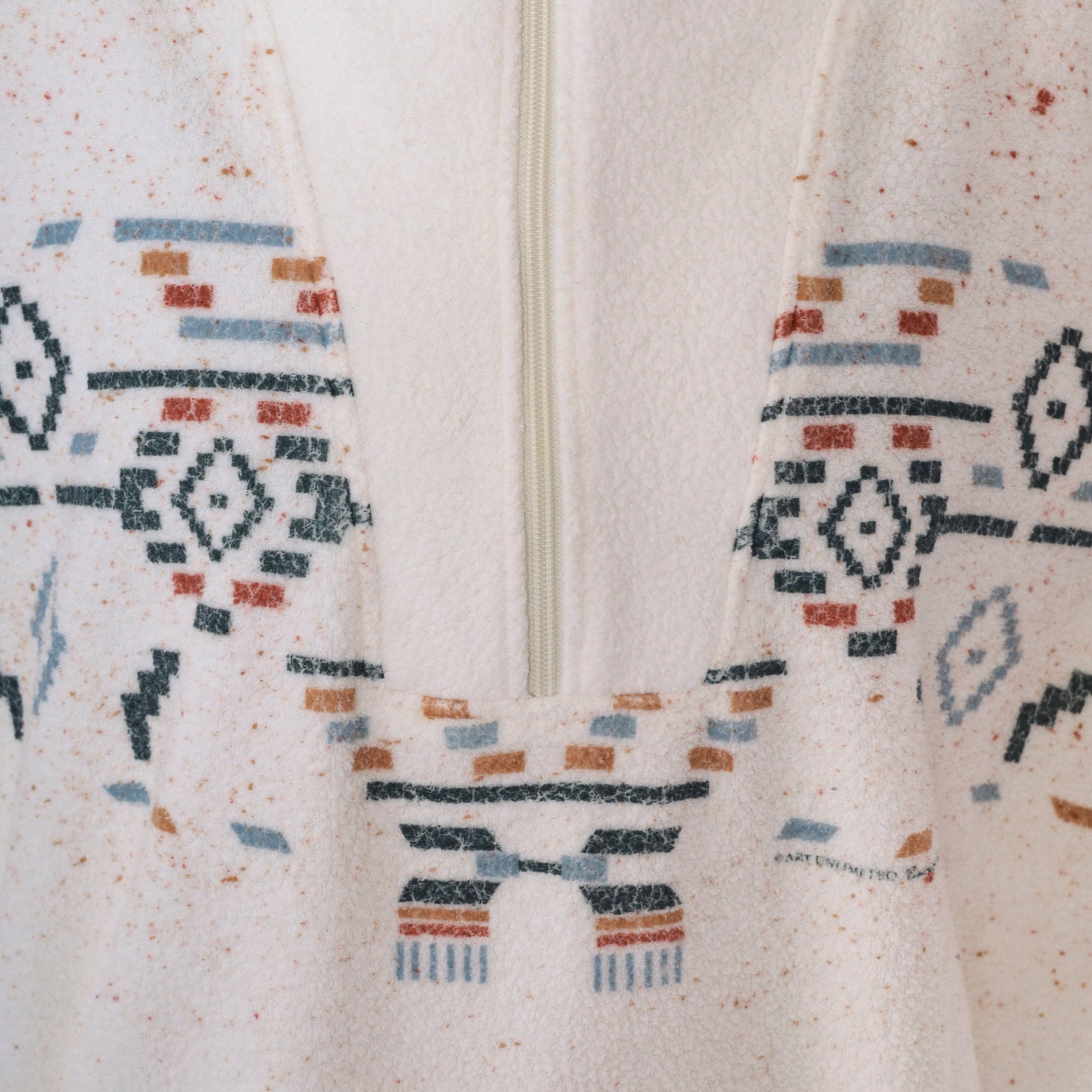90s Art Unlimited Wyoming Southwestern Fleece Sweatshirt White Quarter Zip Large