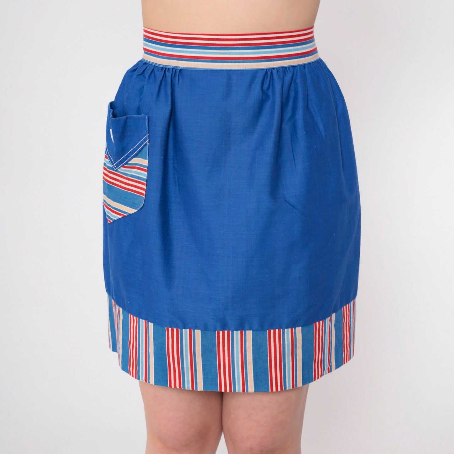 60s Reversible Half Apron Mini Striped Red White Blue Open Back Extra Small