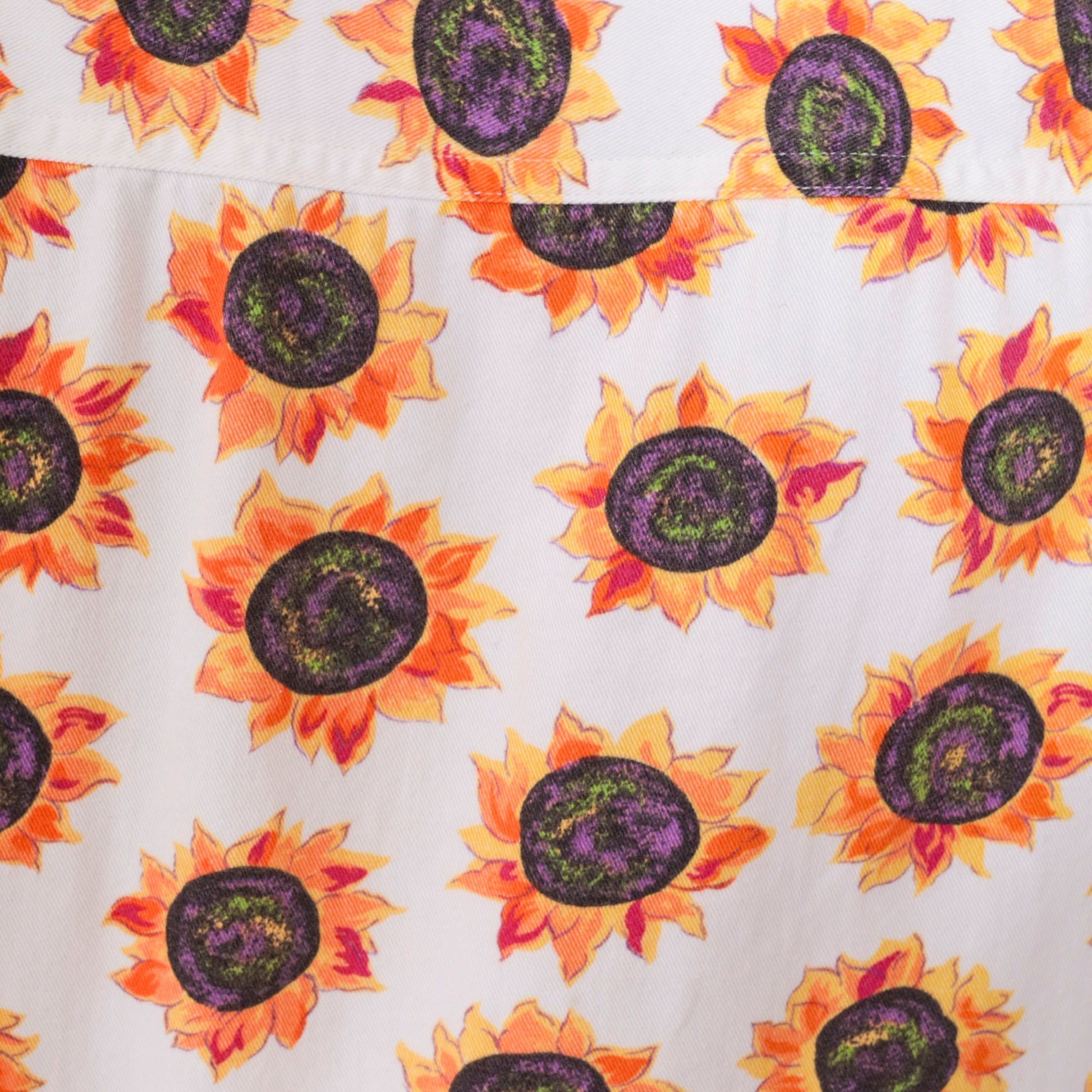 90s Sunflower Tank Top White Cotton Button-Up Sleeveless Blouse Small