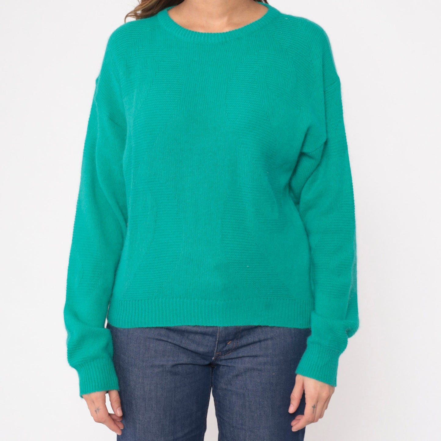90s Pierre Cardin Lambswool Angora Sweater Green Textured Crewneck Medium