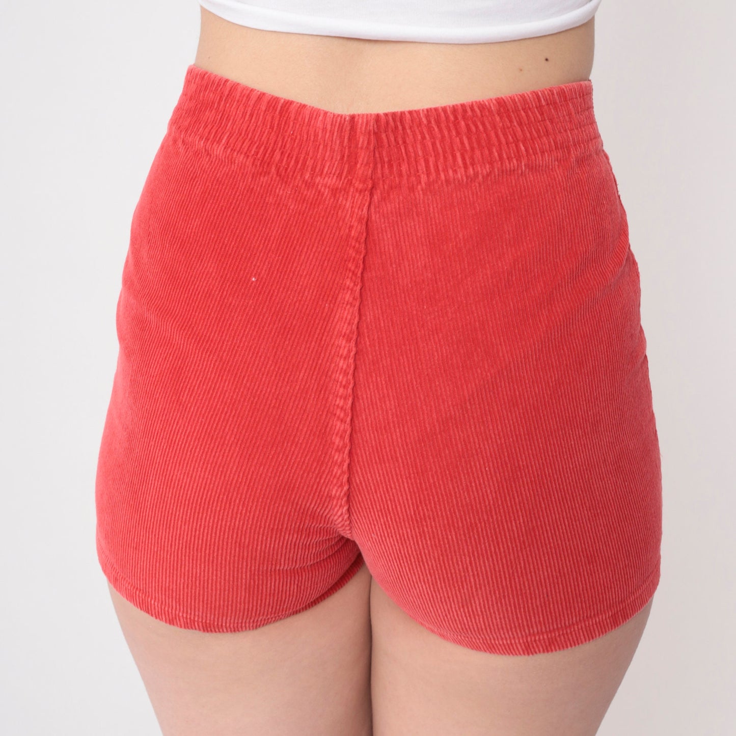 80s Red Corduroy Shorts High Waist Patch Pockets Zipper Fly Extra Small