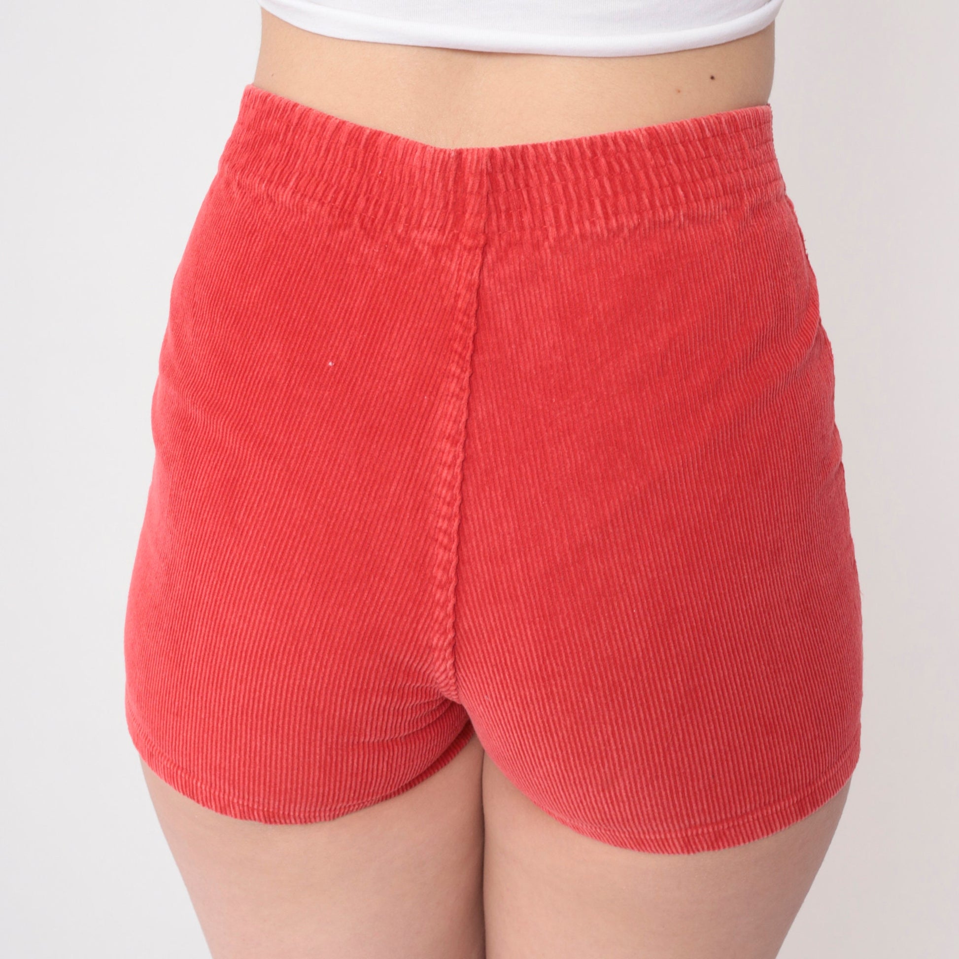 80s Red Corduroy Shorts High Waist Patch Pockets Zipper Fly Extra Small