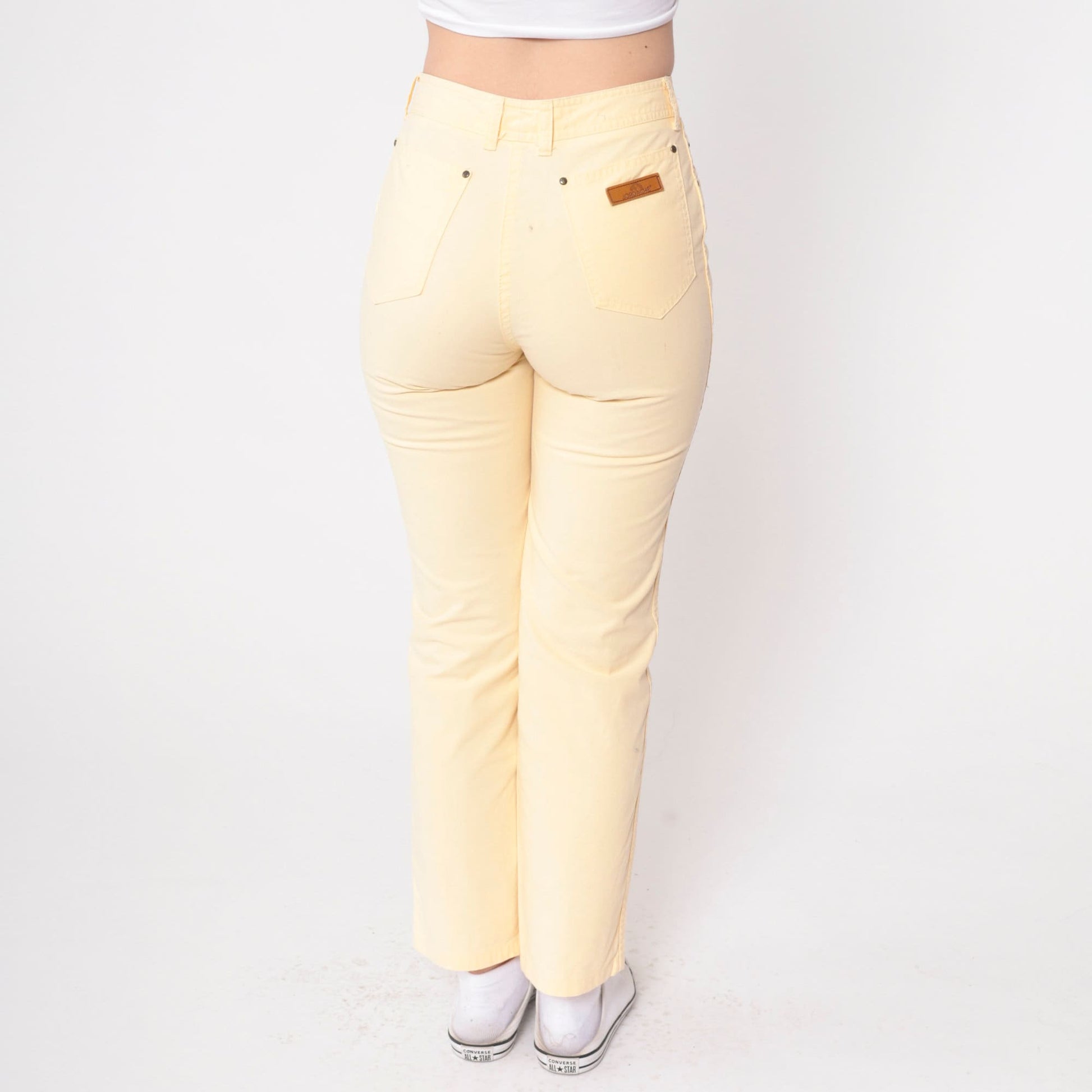 90s Jordache Pale Yellow High-Waisted Slim Trousers Small