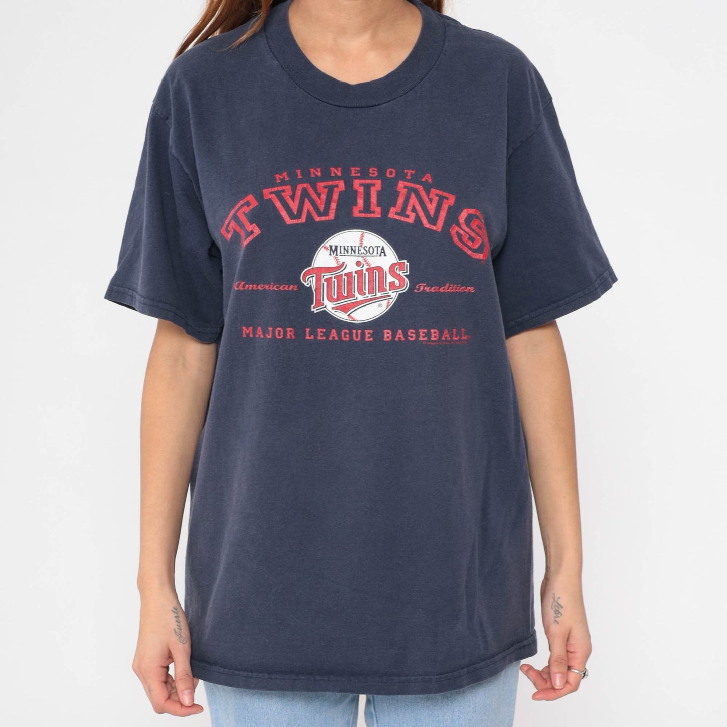 00s Minnesota Twins Baseball T-Shirt Navy Blue Graphic Crewneck Large L
