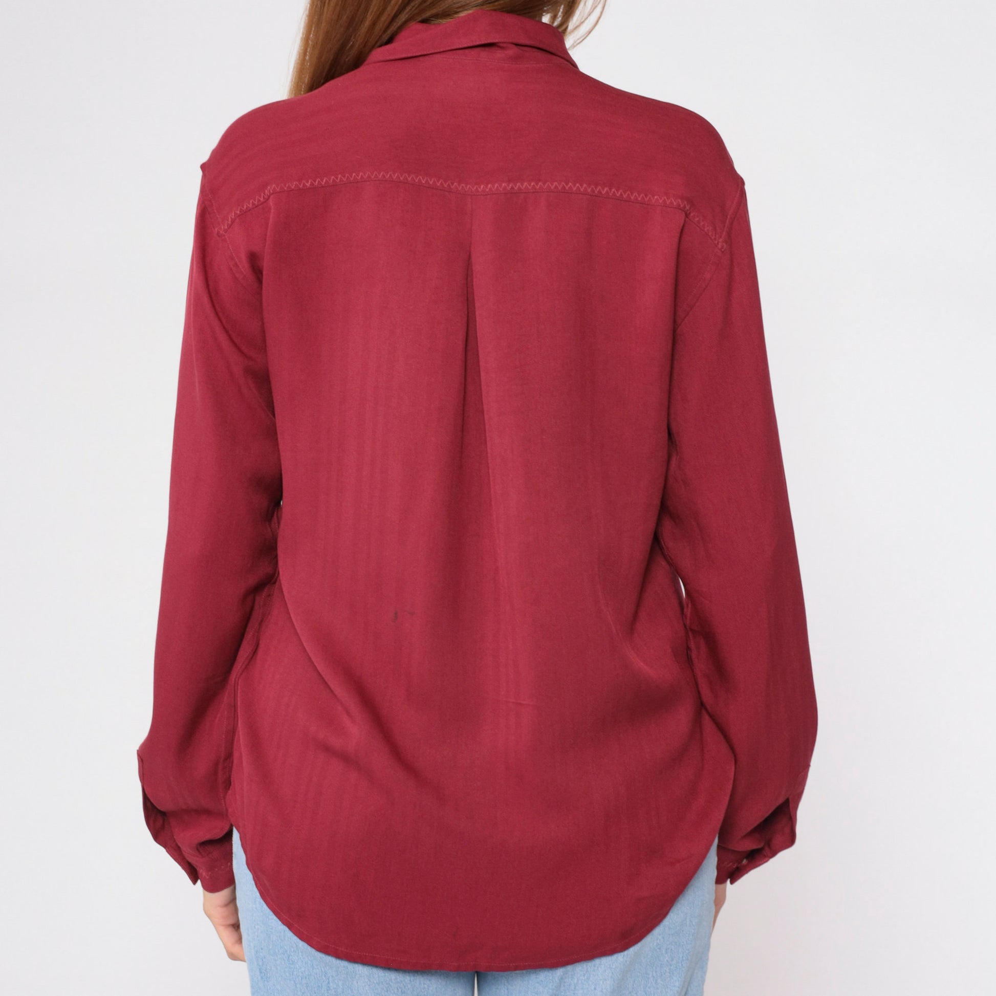 00s Tommy Bahama Maroon Silk Button-Up Blouse Long Sleeve Small S