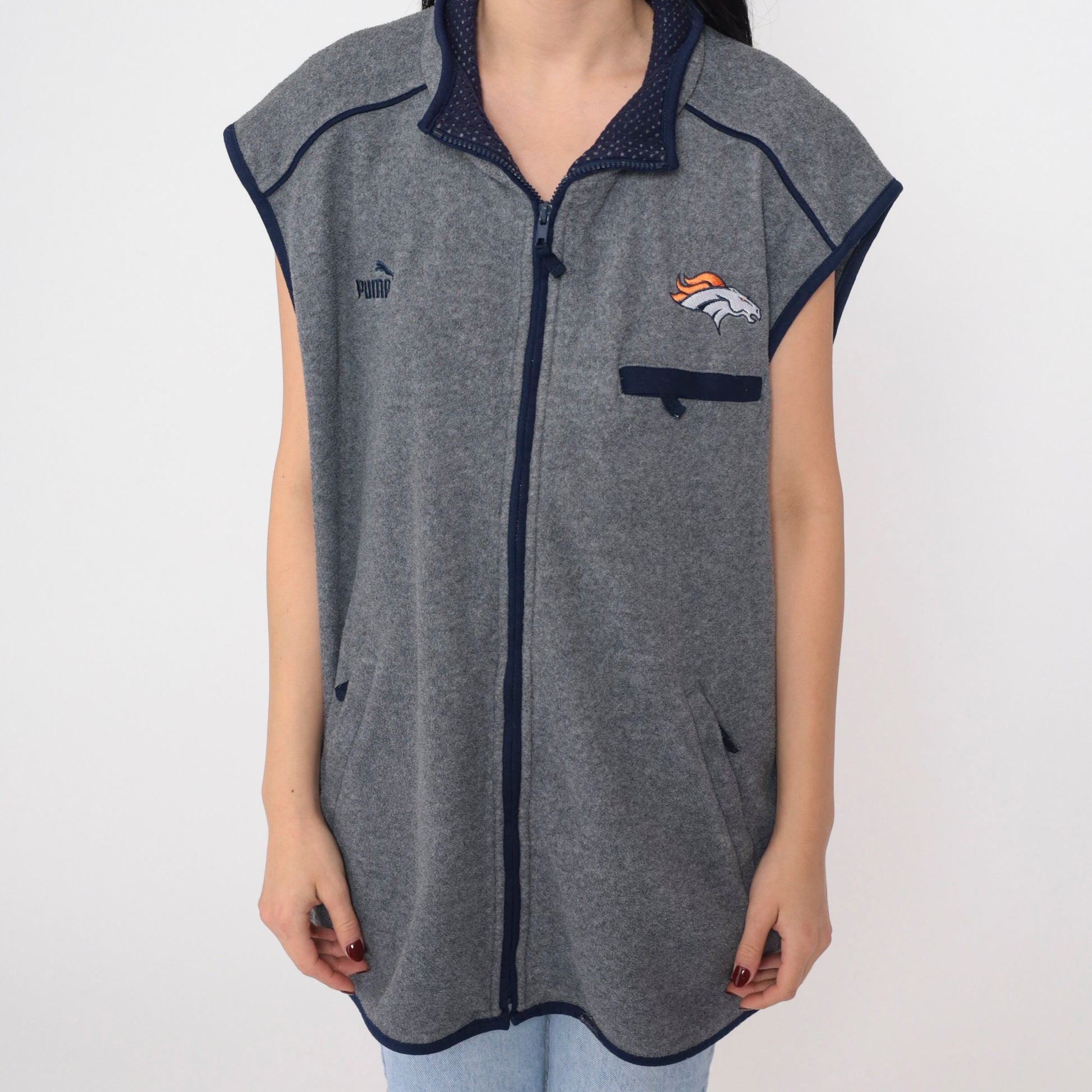 00s Puma San Diego Chargers NFL Fleece Vest Grey Zip Up Extra Large XL
