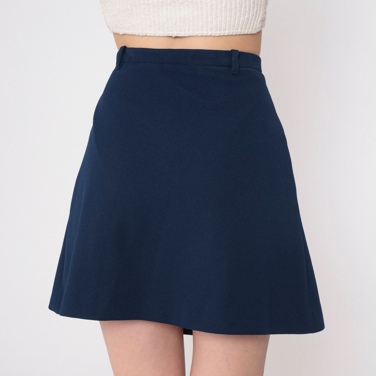 70s Navy Blue Mini Skort Pleated A-Line High Waisted Medium M