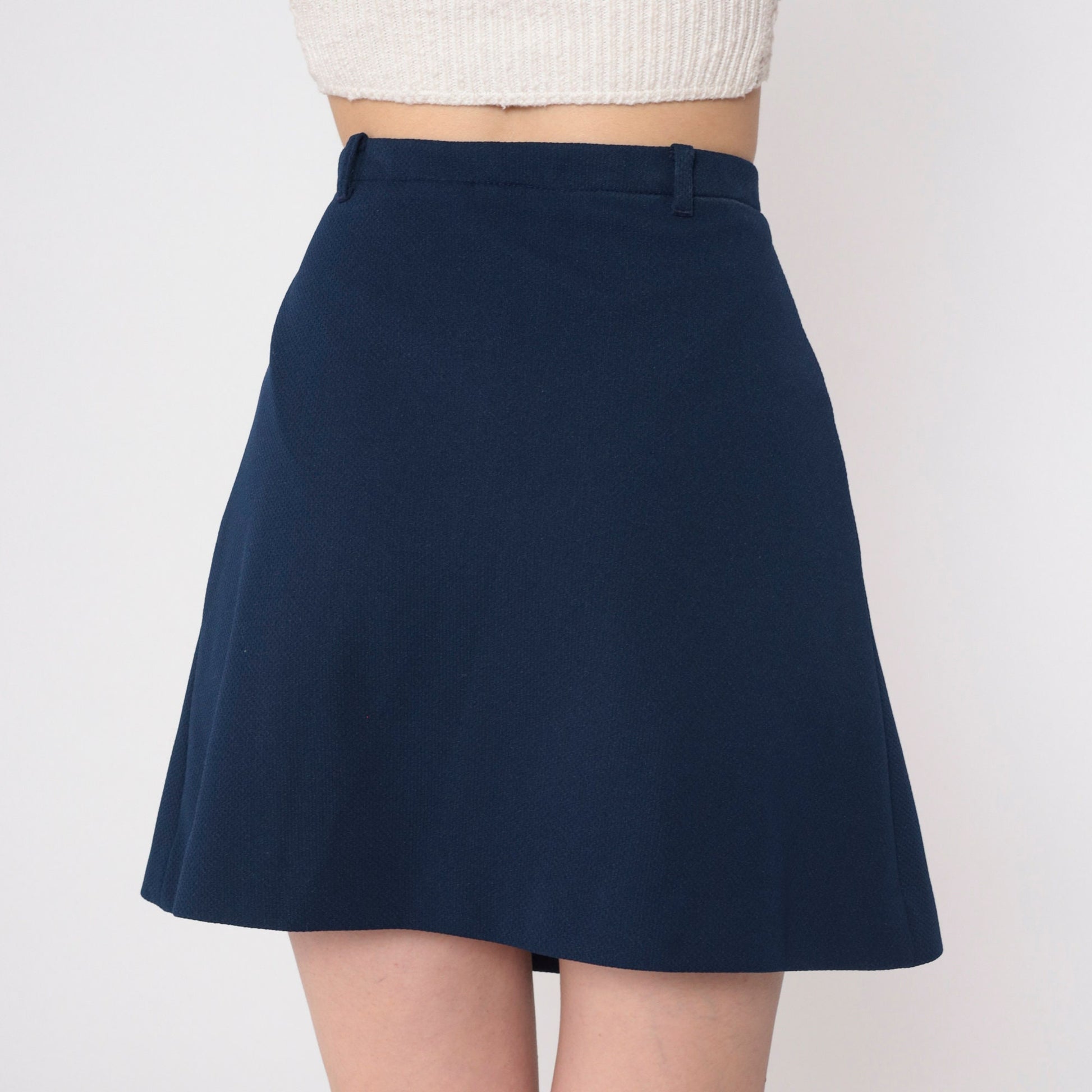 70s Navy Blue Mini Skort Pleated A-Line High Waisted Medium M