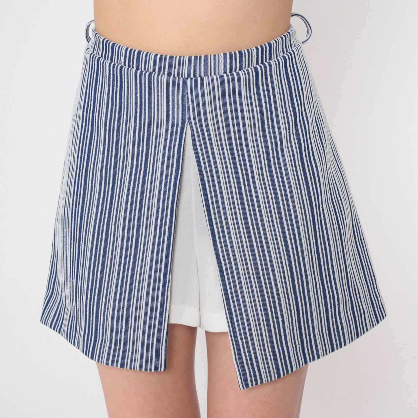70s Blue White Striped Scooter Skort Mini High Waisted A-Line Medium M