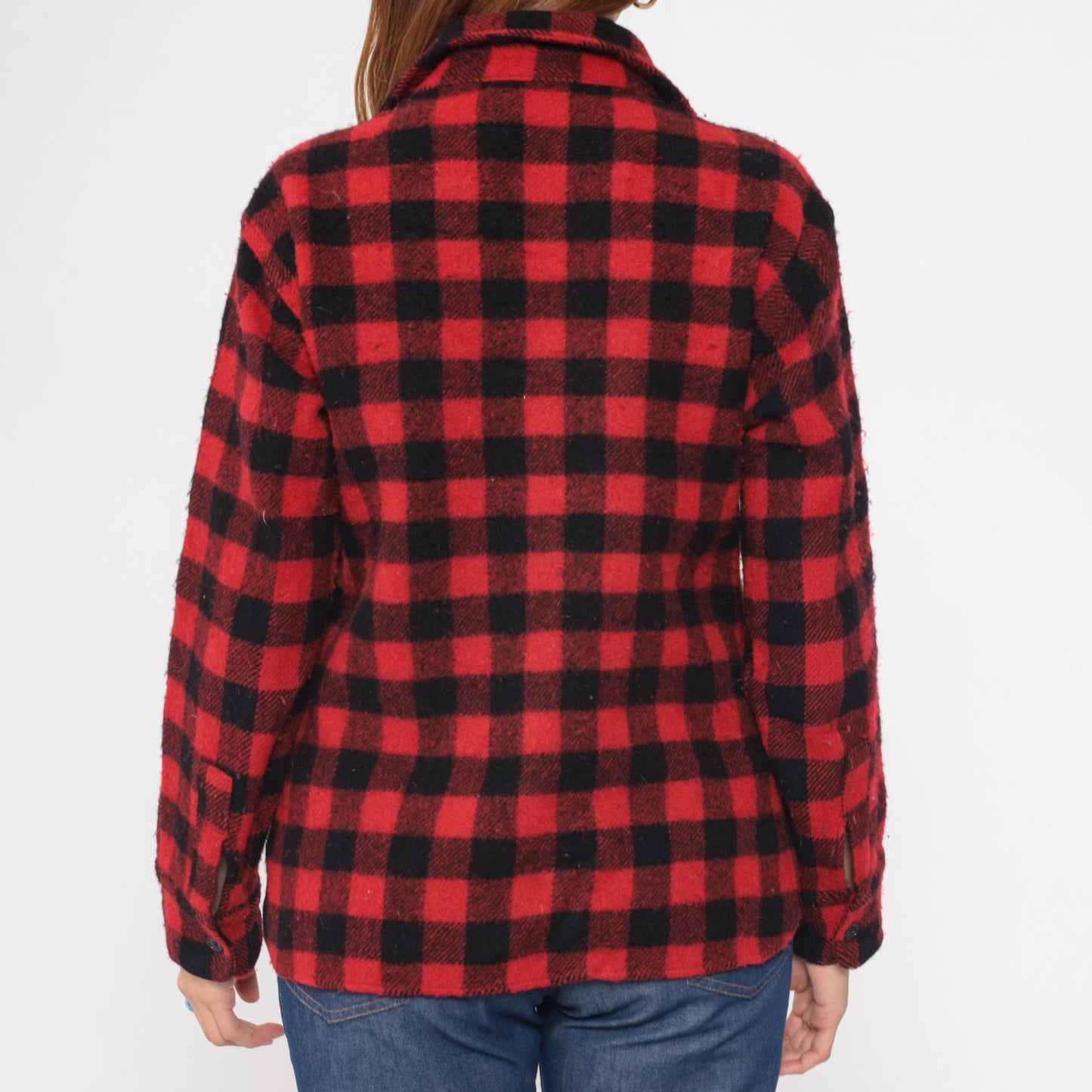 80s Woolrich Buffalo Plaid Wool Shirt Red Black Button Up Medium