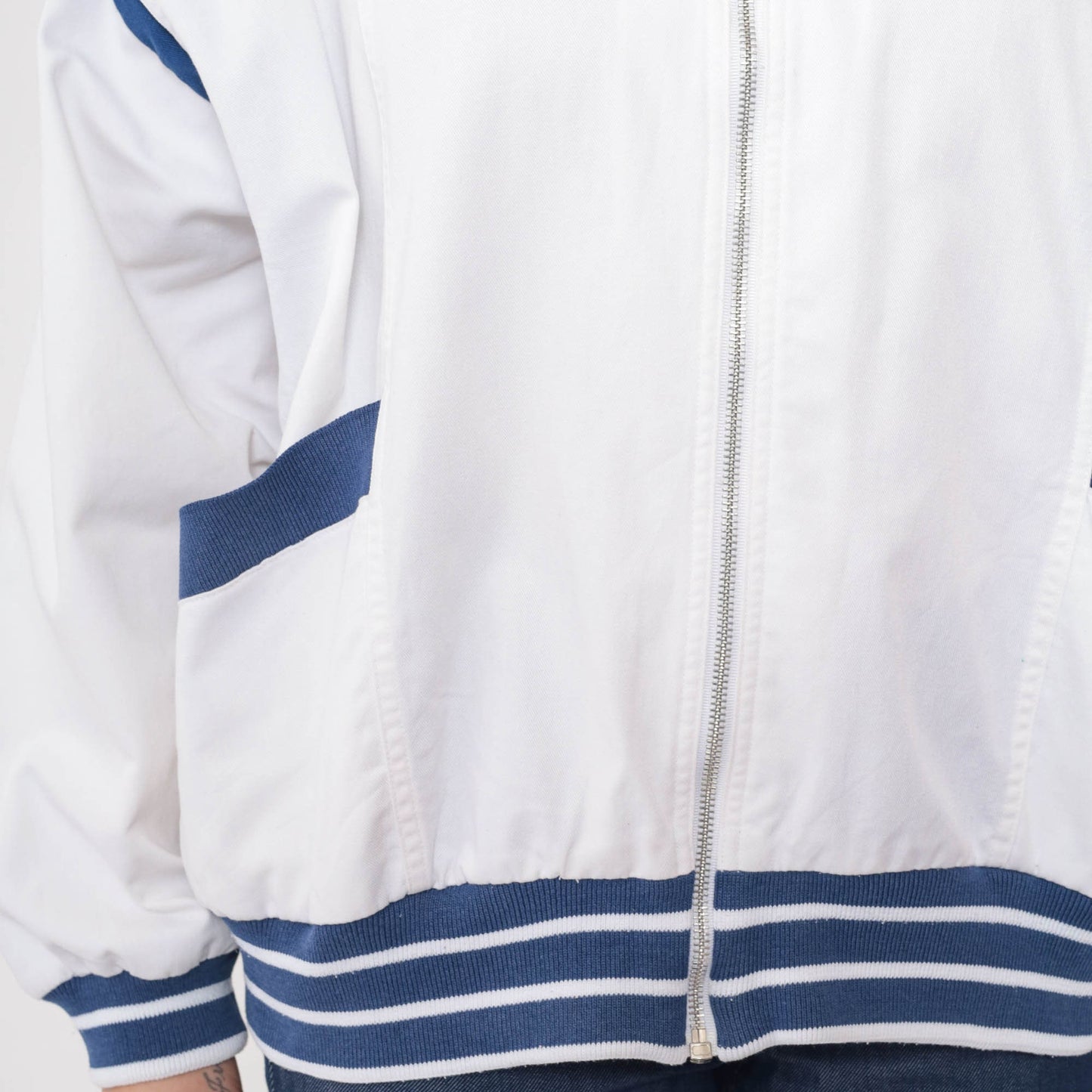 80s White Windbreaker Jacket Dark Blue Stripes Full Zip Track Jacket Extra Large XL