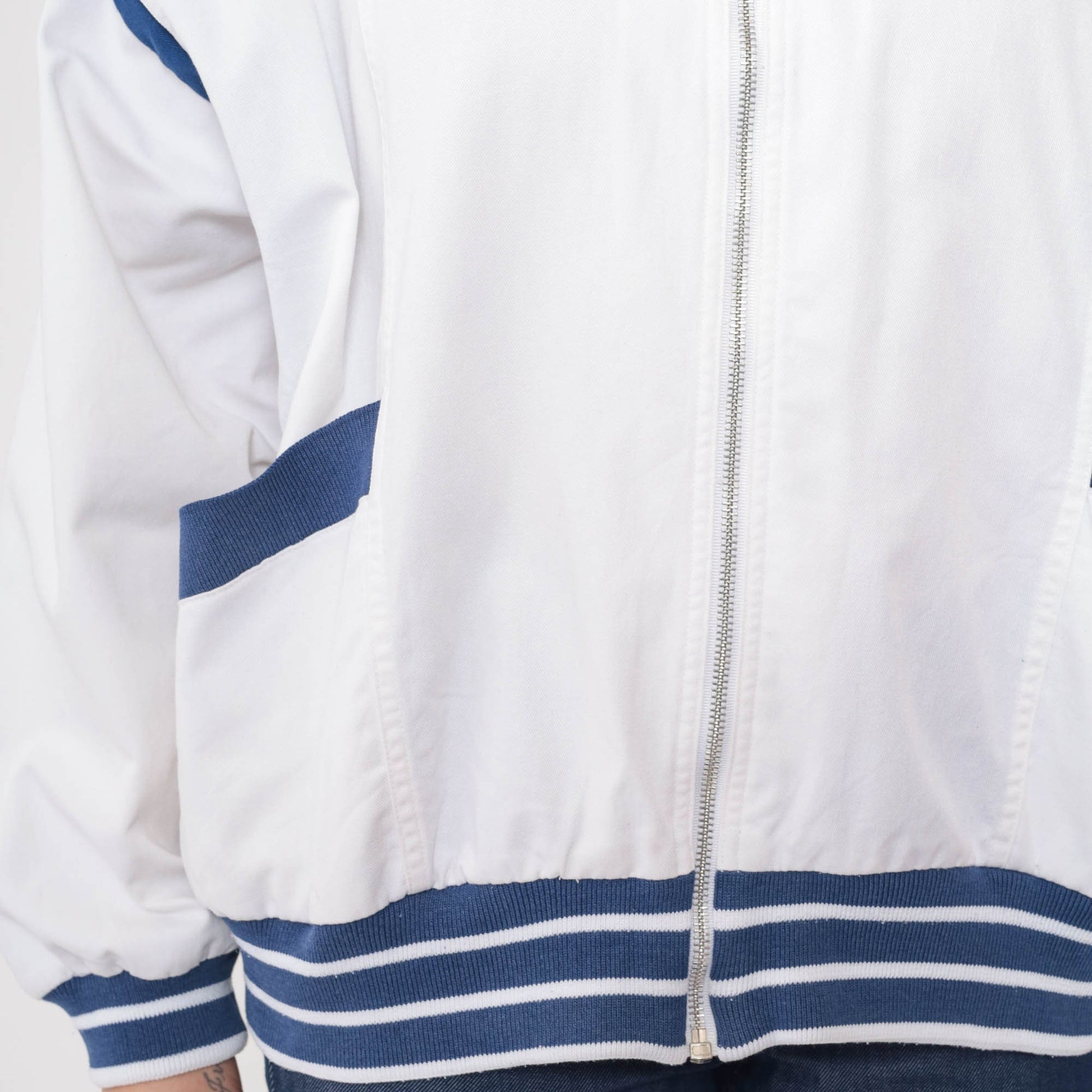 80s White Windbreaker Jacket Dark Blue Stripes Full Zip Track Jacket Extra Large XL