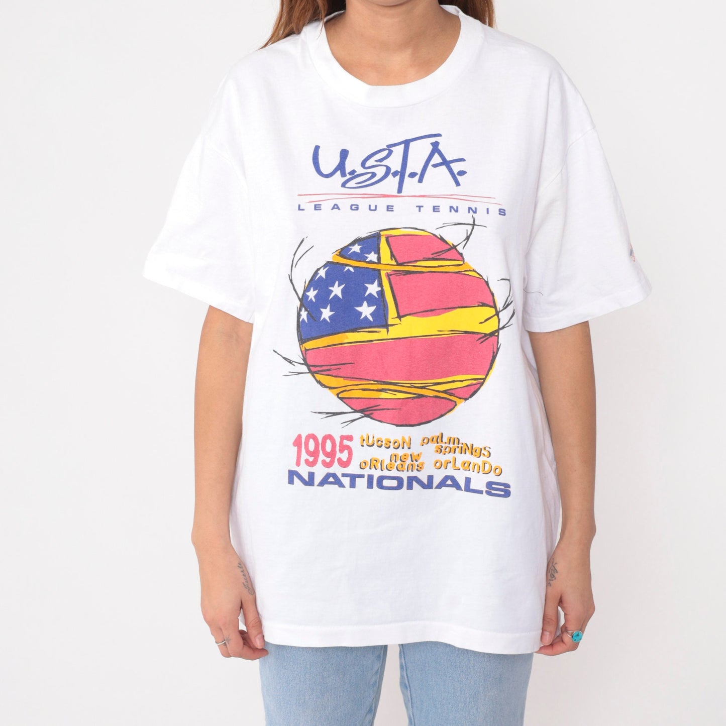 1995 USTA League National Championships Tennis Tee White Cotton Single Stitch Extra Large