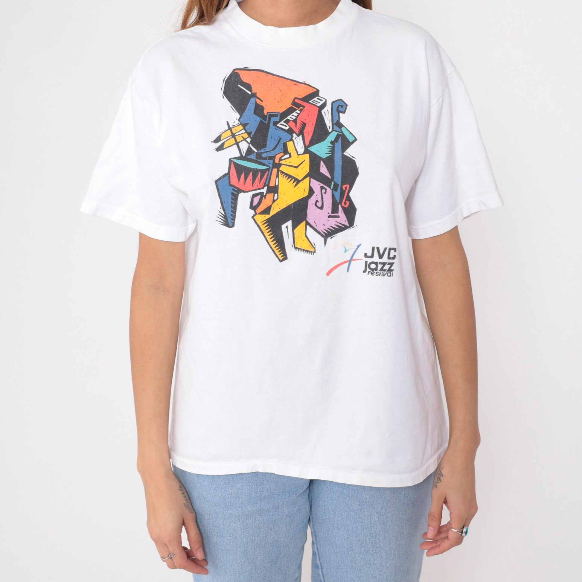90s JVC Jazz Festival New York Graphic T-Shirt White Cotton Medium