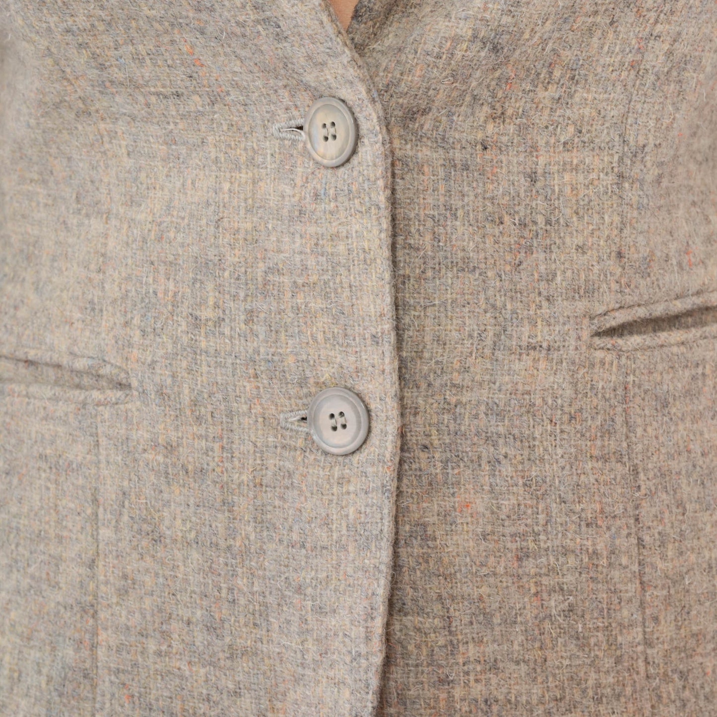 80s Wool Blazer Flecked Grey V-Neck Tailored Jacket Small S