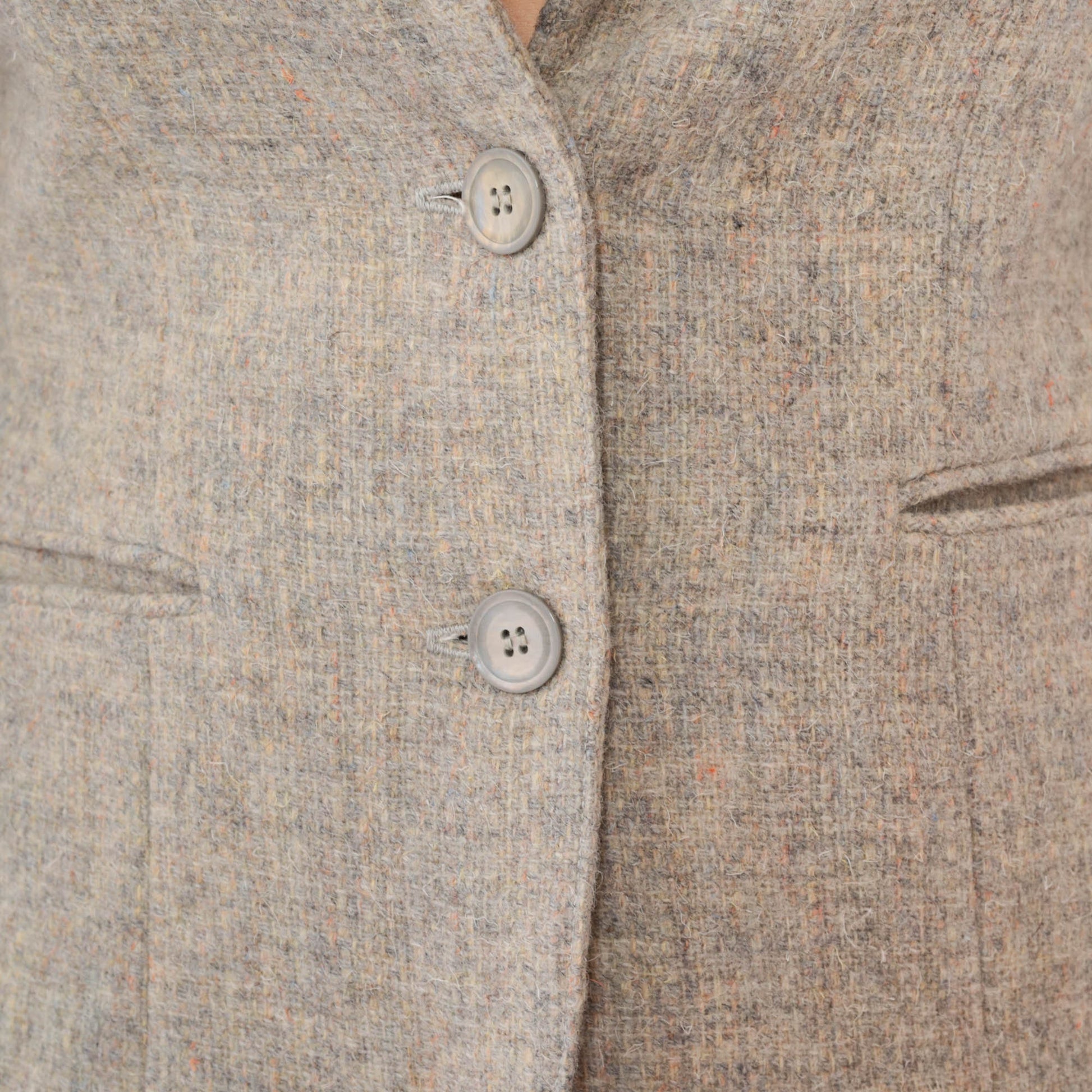80s Wool Blazer Flecked Grey V-Neck Tailored Jacket Small S