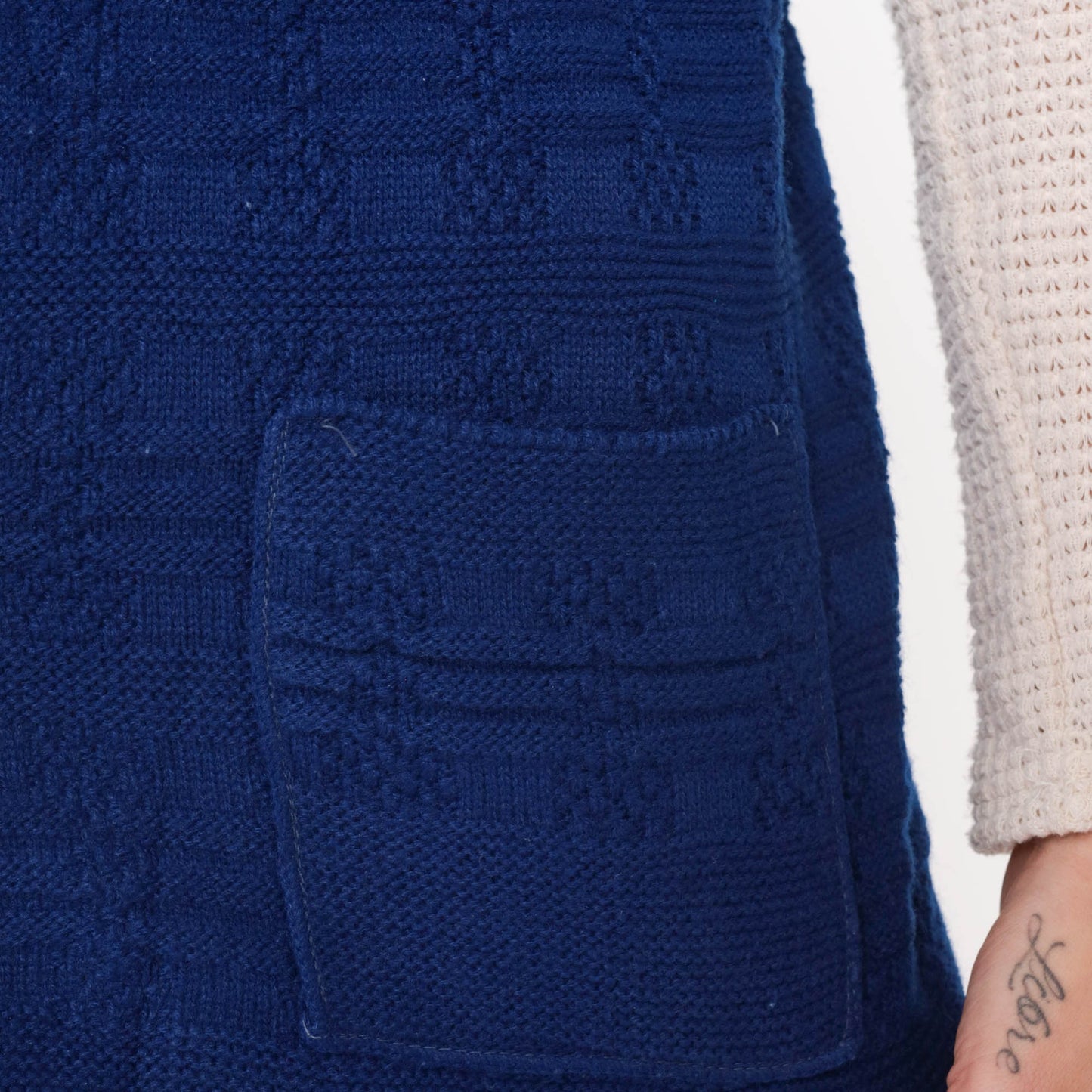 70s Knit Vest Navy Textured Checkered Open Front Sleeveless Top Small