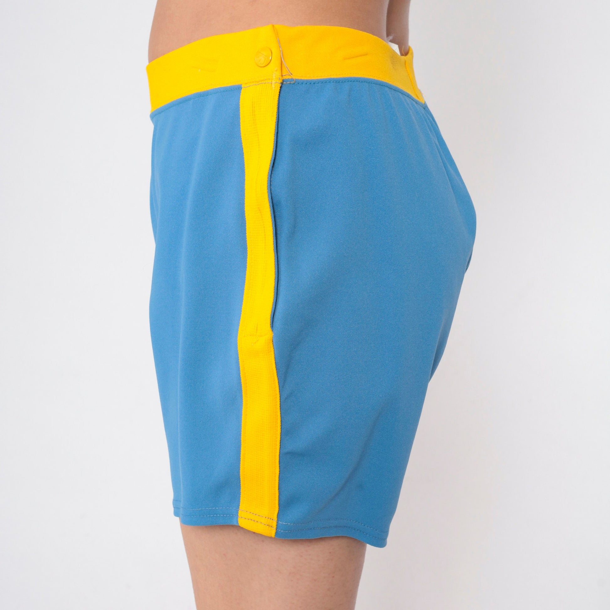 70s Speedline Running Shorts Blue Yellow Stripe High Waist Large