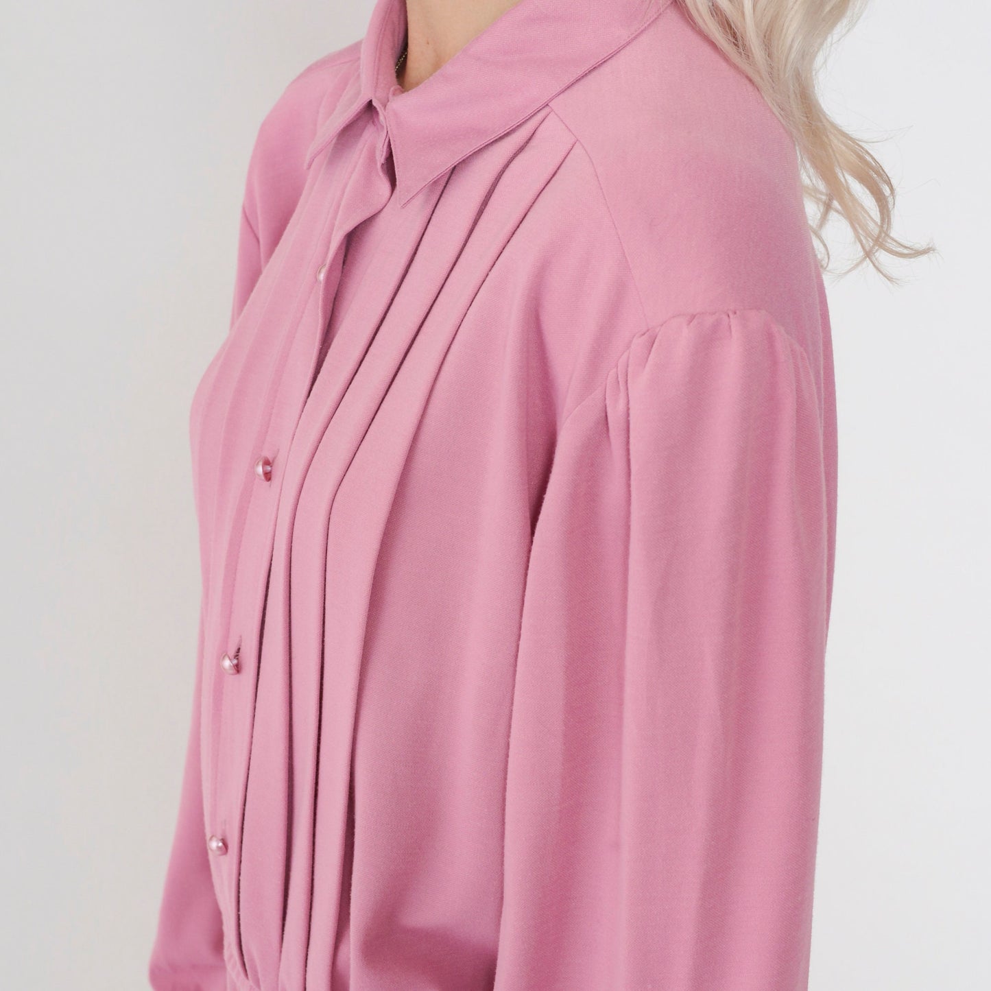 80s Pink Shirtwaist Midi Dress Button-Up High Waisted Pleated Plus Size XXL