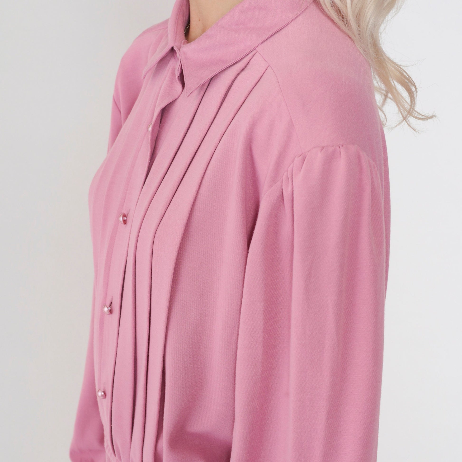 80s Pink Shirtwaist Midi Dress Button-Up High Waisted Pleated Plus Size XXL