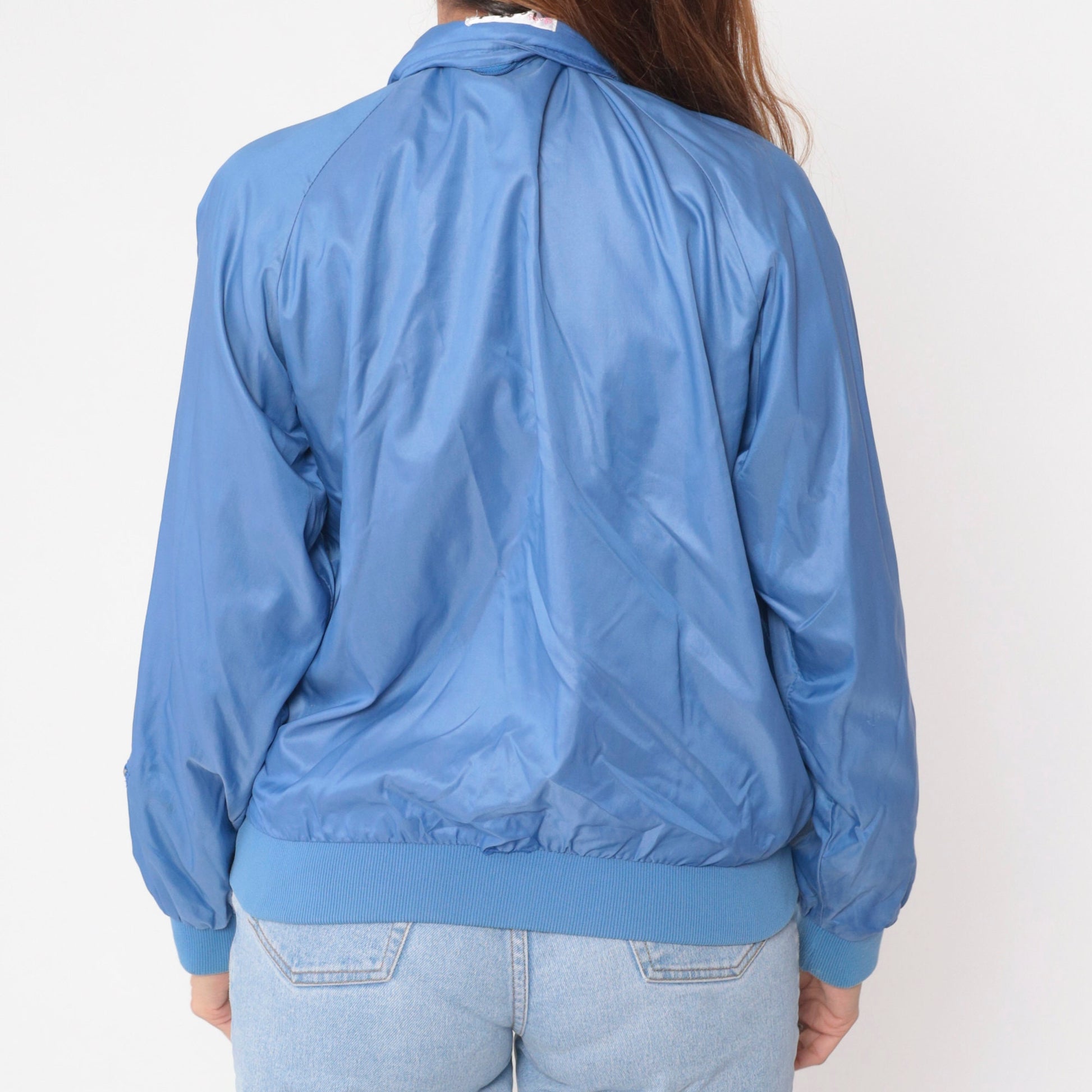 80s Blue Nylon Windbreaker Jacket Raglan Sleeve Zip-Up Medium