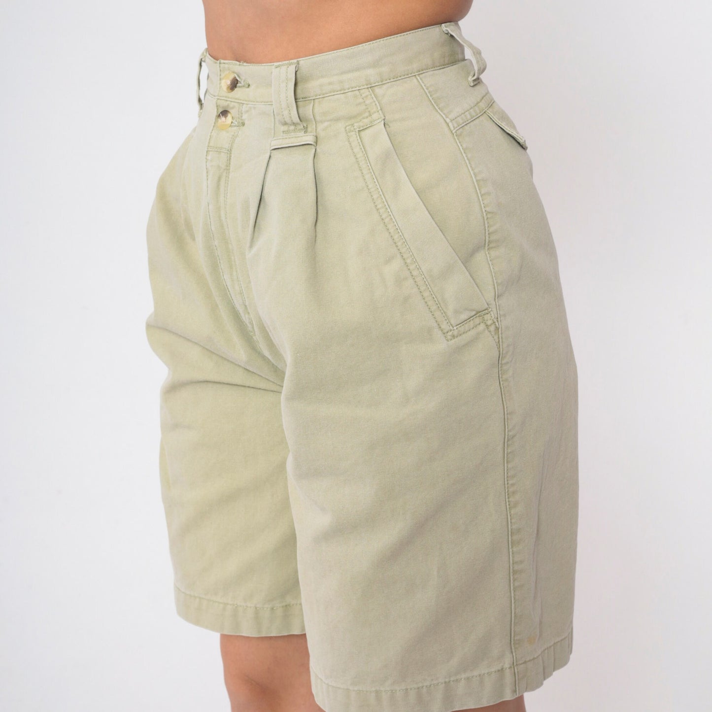 Eddie Bauer 90s Khaki Pleated Cotton Shorts High Rise Small