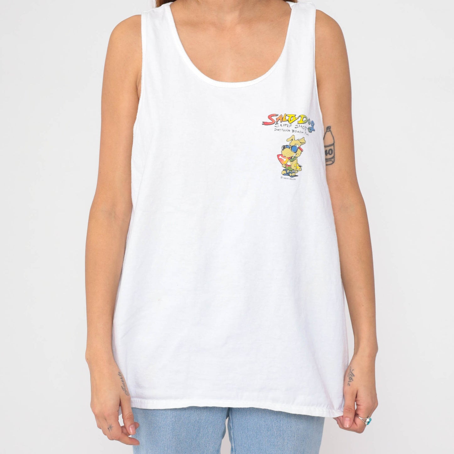 90s Salty Dog Surf Shop Tank Top Daytona Beach Florida Graphic White Extra Large XXL