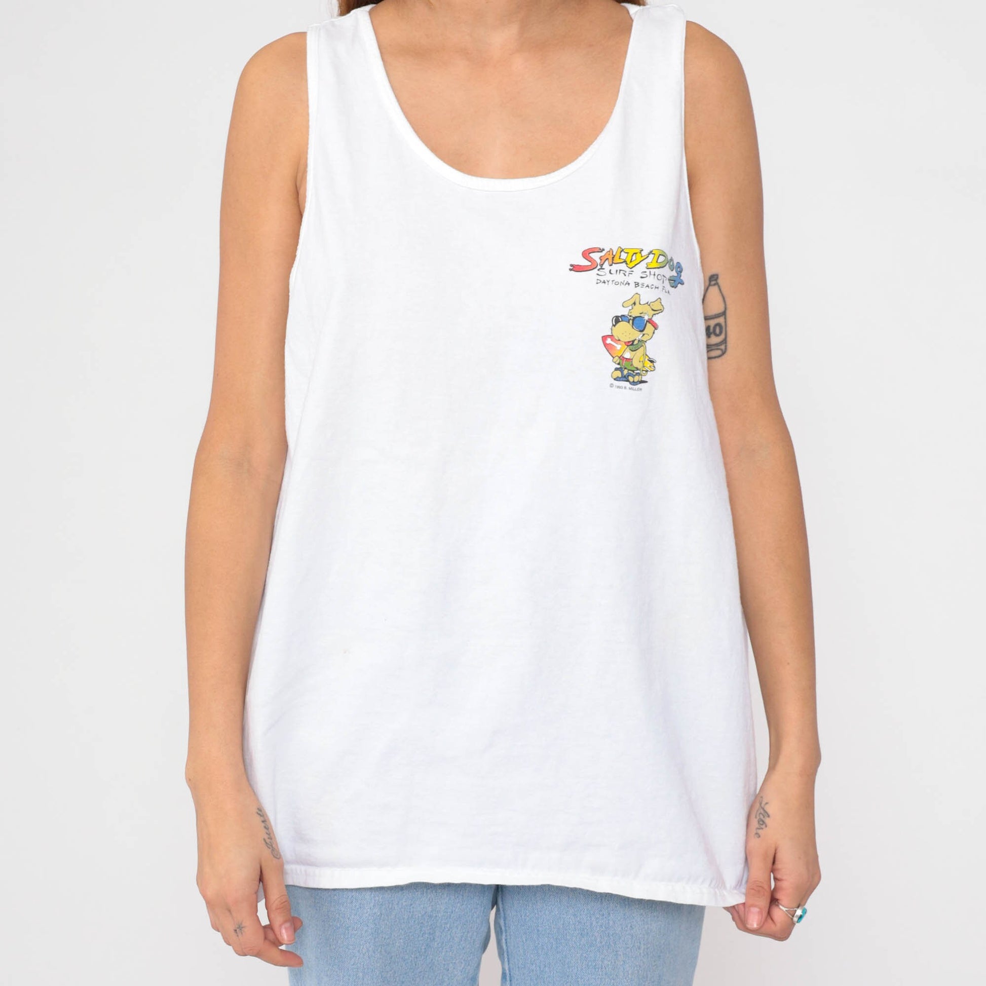 90s Salty Dog Surf Shop Tank Top Daytona Beach Florida Graphic White Extra Large XXL