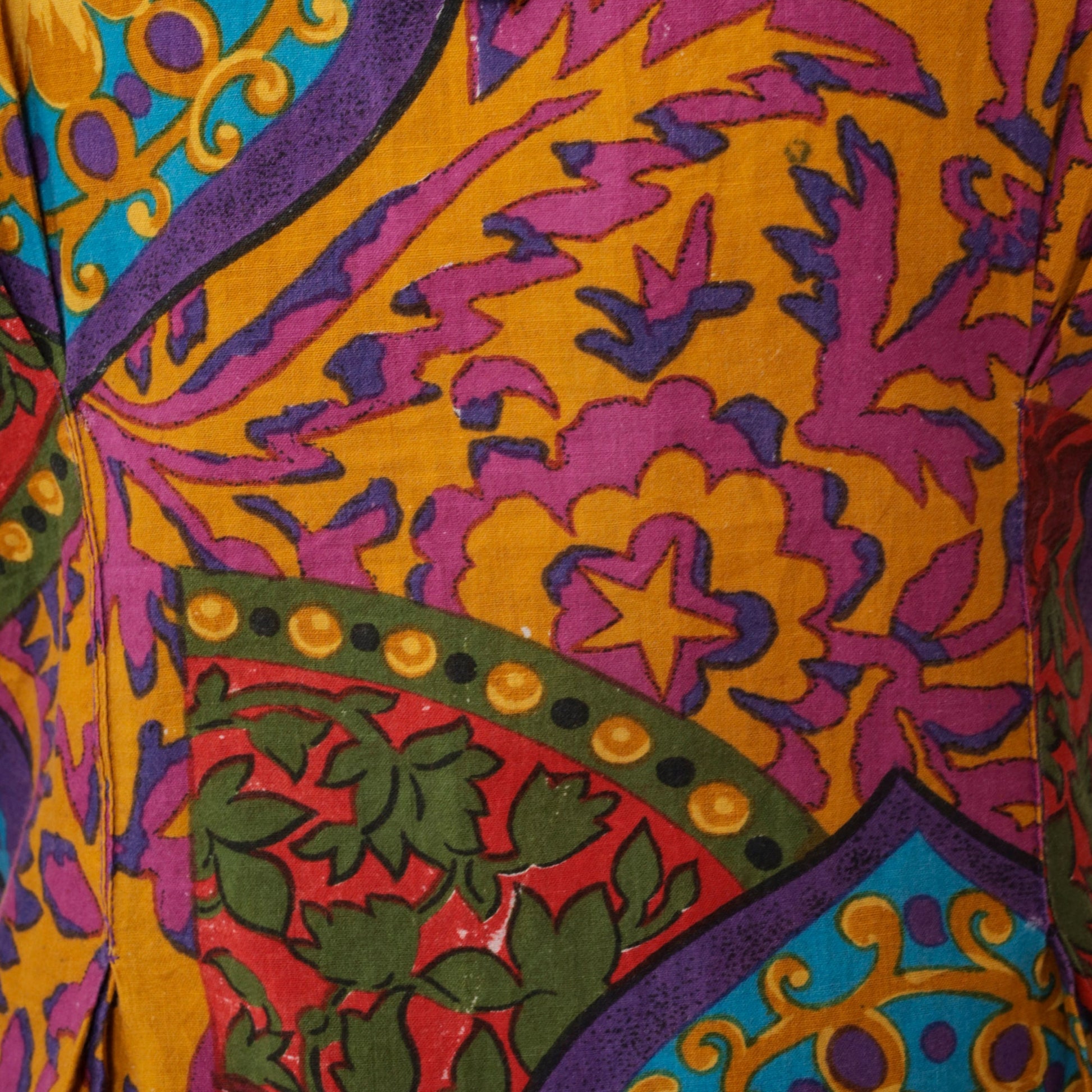 90s Mahudi Floral Cotton Blouse Puff Sleeve Pilgrim Collar Large L