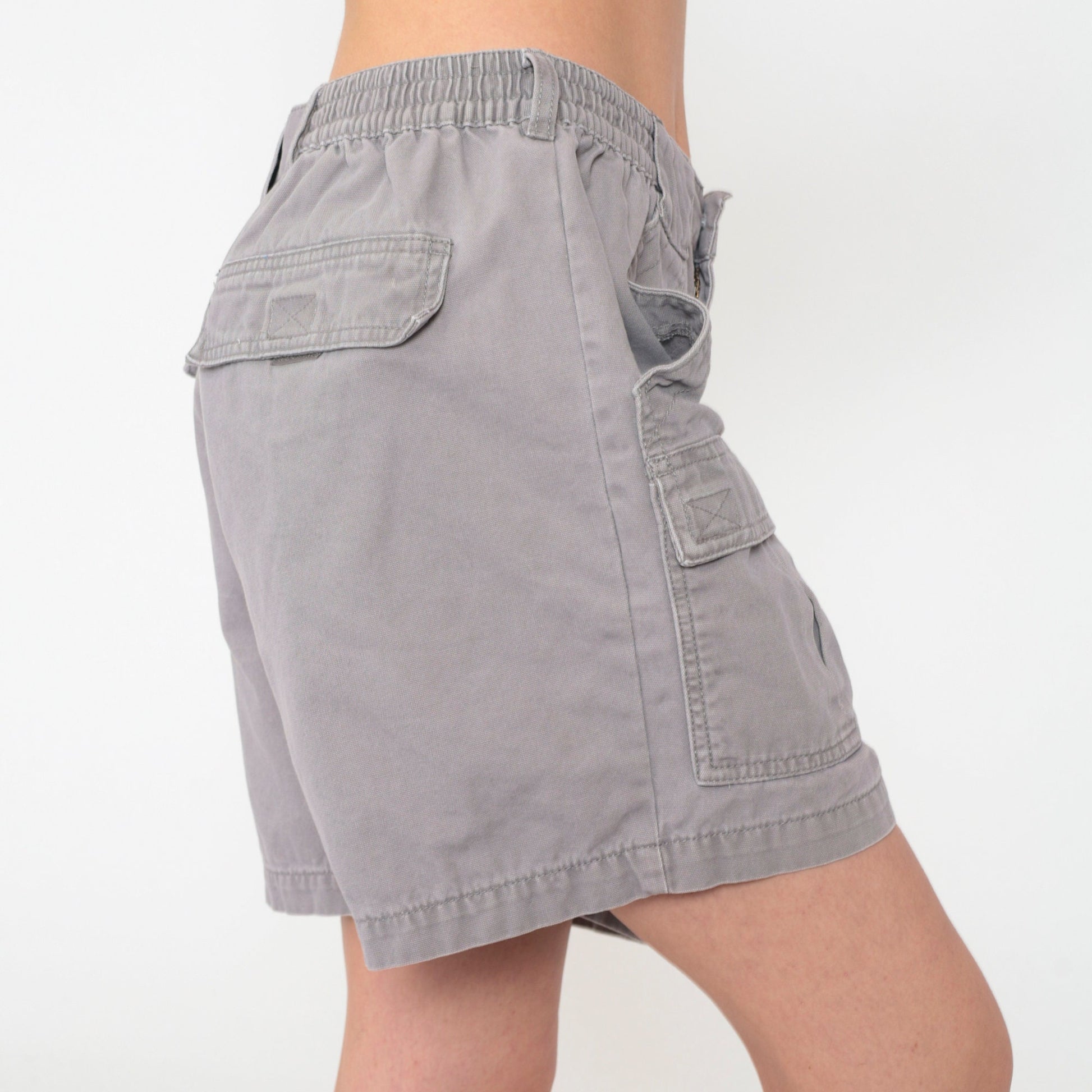 90s Red Head Brand Cargo Shorts Grey Elastic Waist Cotton Men's 34