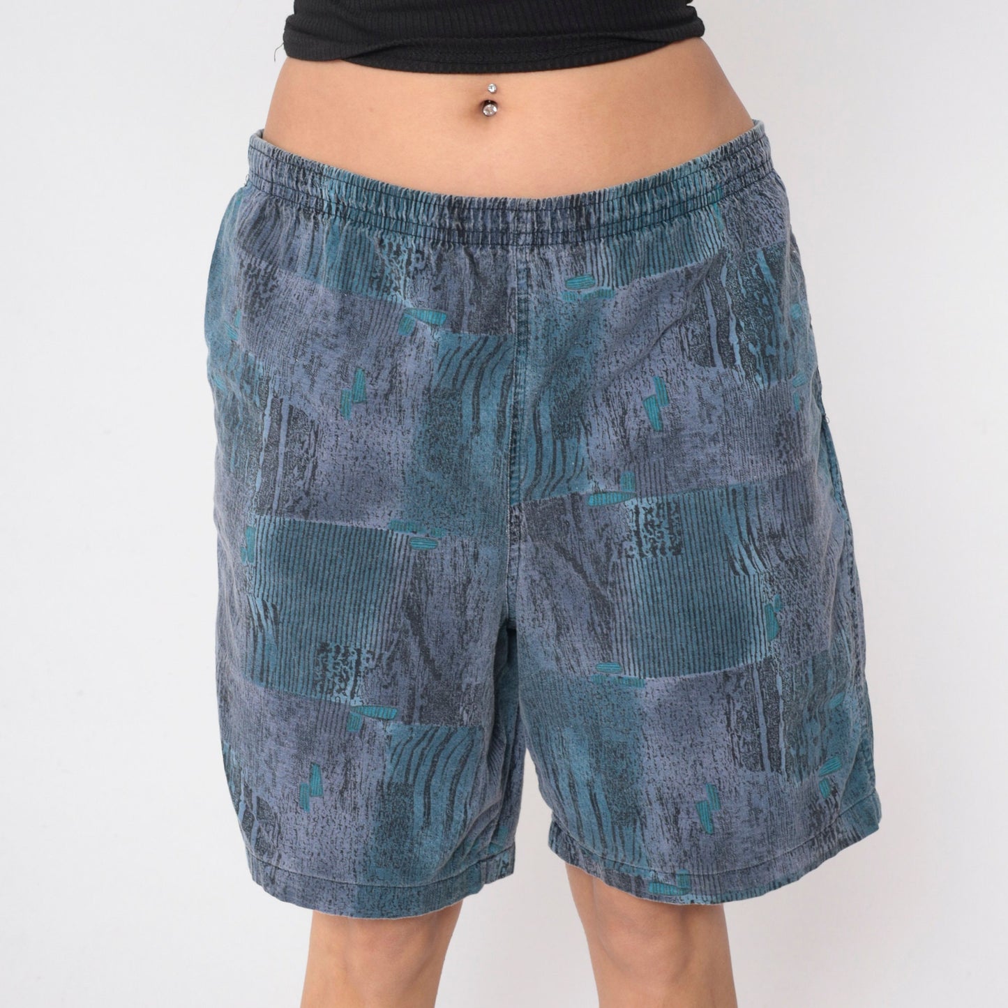 90s Maui Trading Company Shorts Abstract Print Blue Purple Wide Leg Large