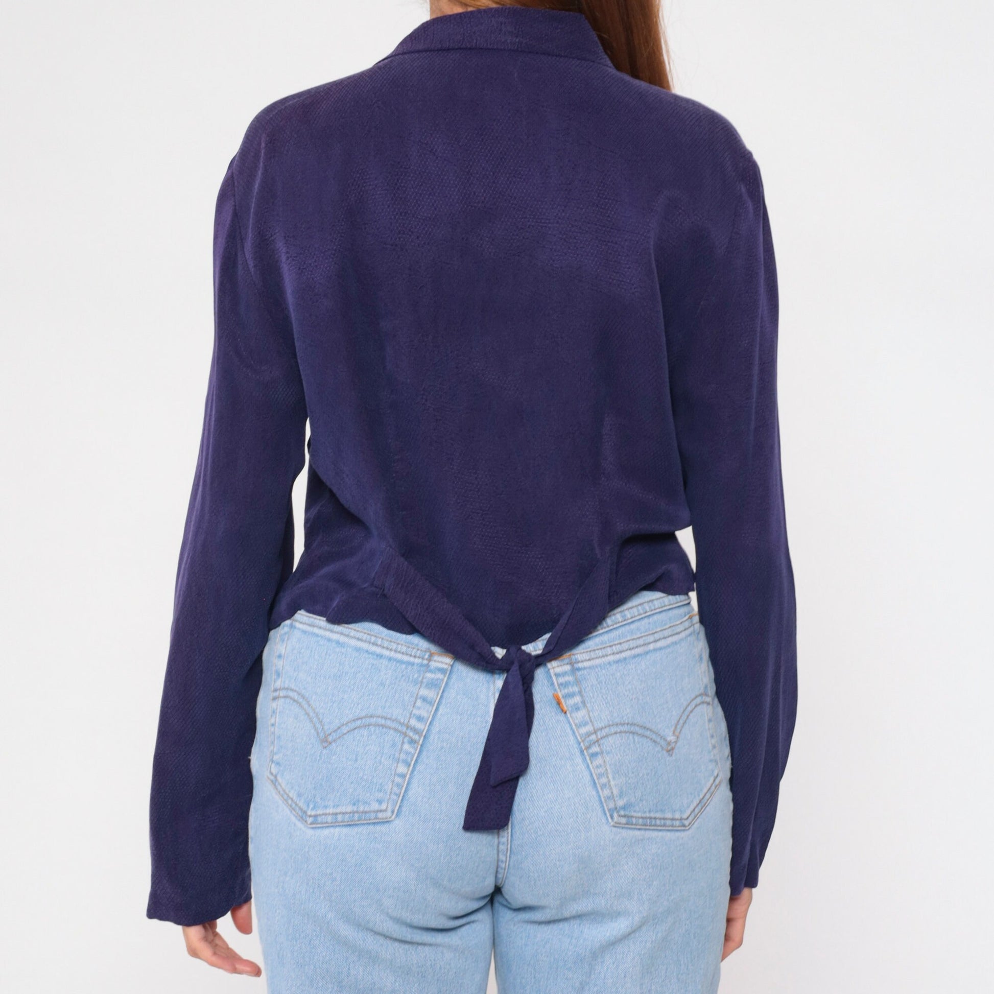 90s Purple Embossed Diamond Blouse Button Up Long Sleeve Collared Shirt Large