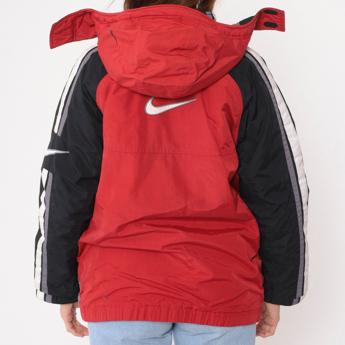 00s Nike Reversible Hooded Windbreaker Jacket Red Grey Nylon Fleece Extra Large