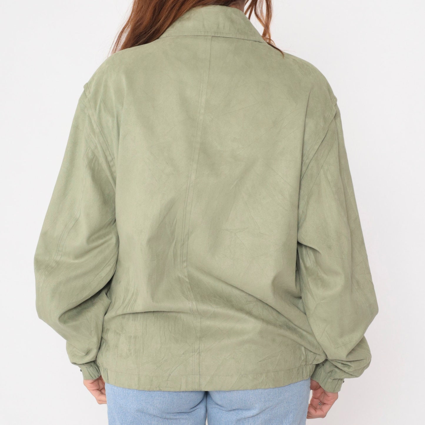 90s Newport Harbor Faux Suede Zip Jacket Light Green Collared Windbreaker Extra Large XXL